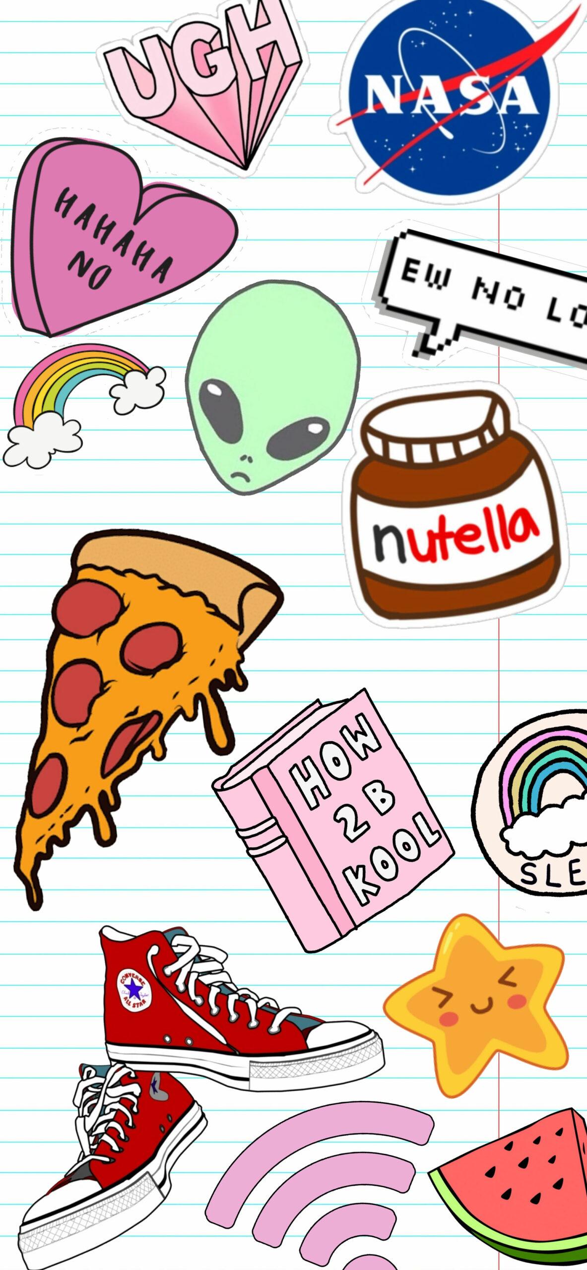 1183x2560 School Notebook & Stickers Wallpaper Bomb Wallpaper