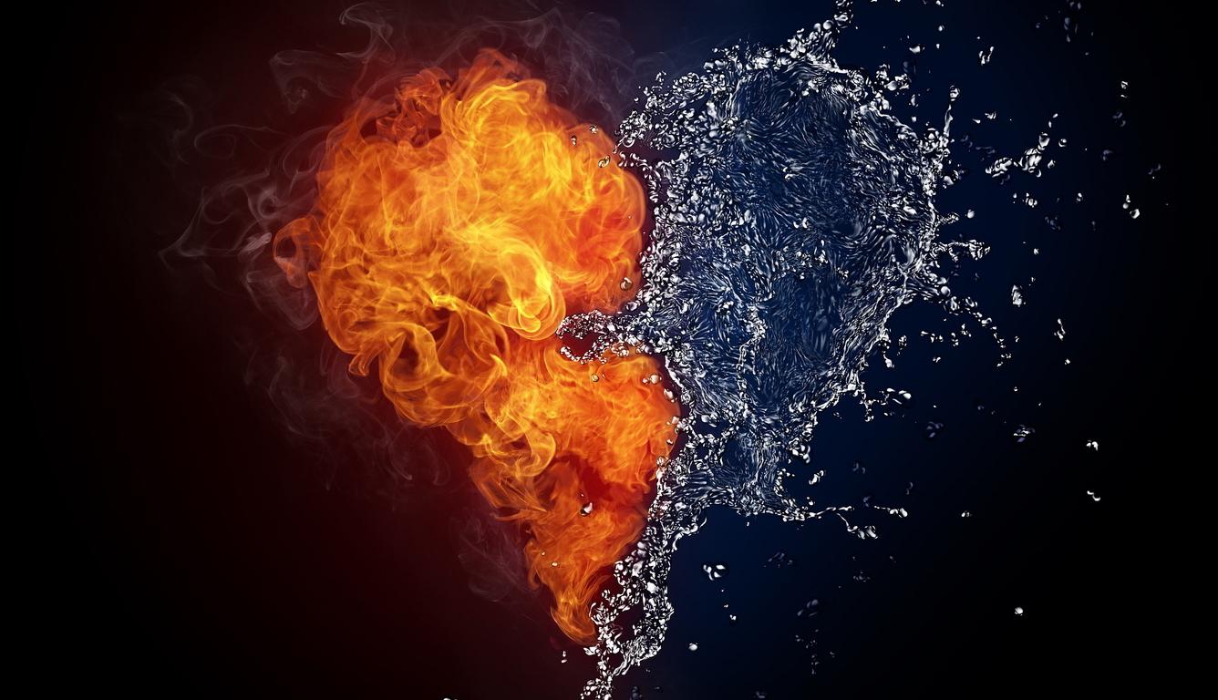 1336x768 Fire Water Heart Art Laptop HD HD 4k Wallpaper, Image, Background, Photo and Picture