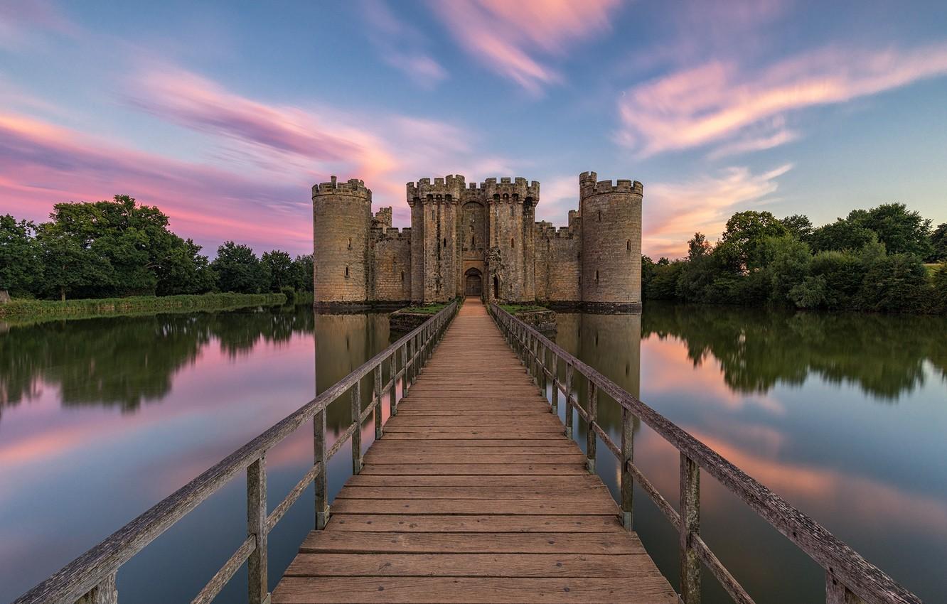 1332x850 Wallpaper bridge, castle, England, East Sussex, Bodiam Castle image for desktop, section пейзажи