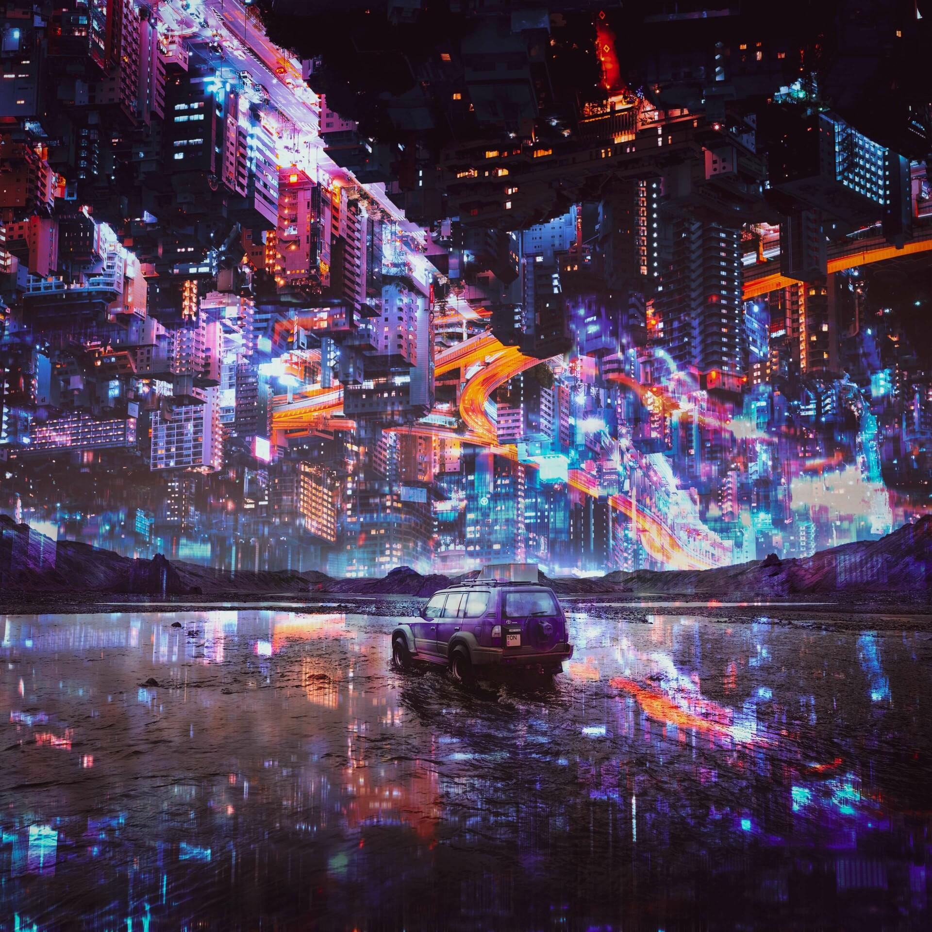1920x1920 surreal city ride