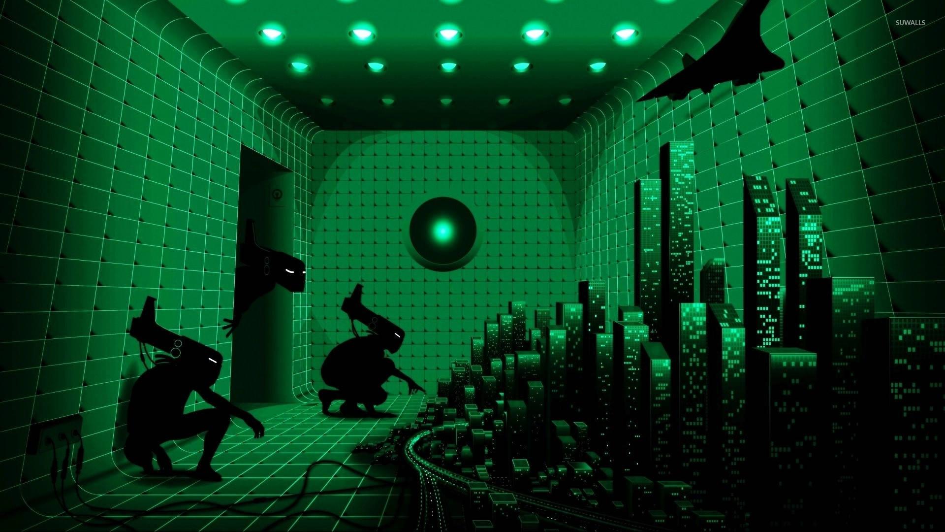 1920x1080 Download Green Surreal City Art Wallpaper