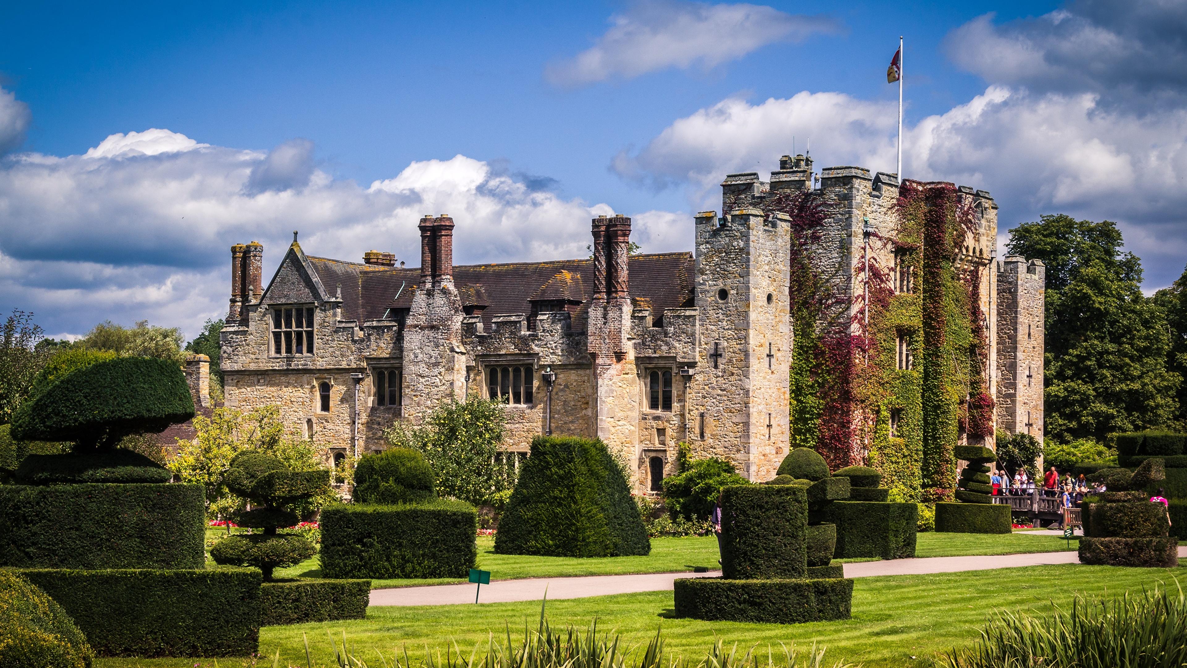 3840x2160 Image England Hever castle Grass Shrubs Cities Design 3840x2160
