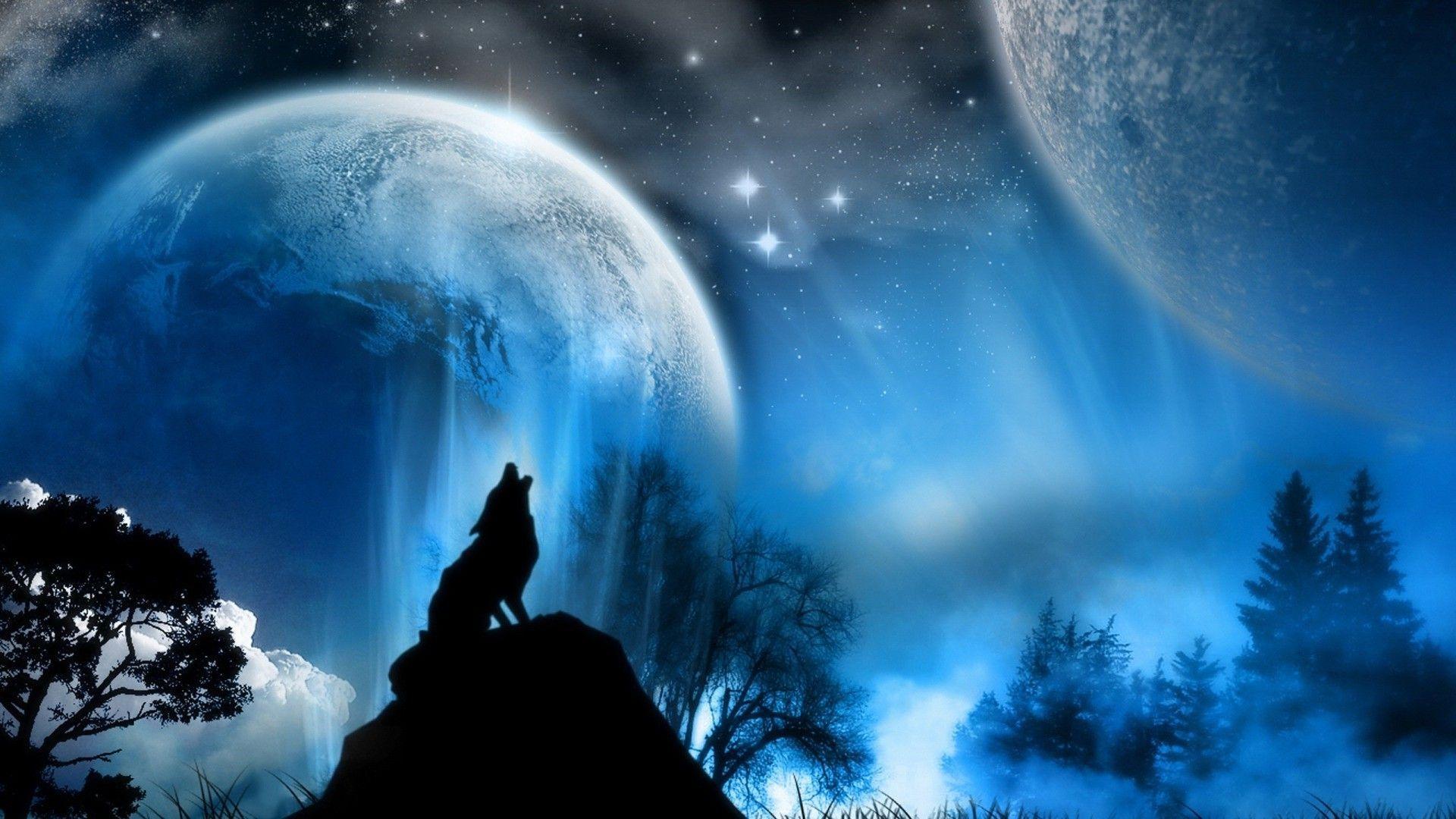 crescent moon wallpaper wolf