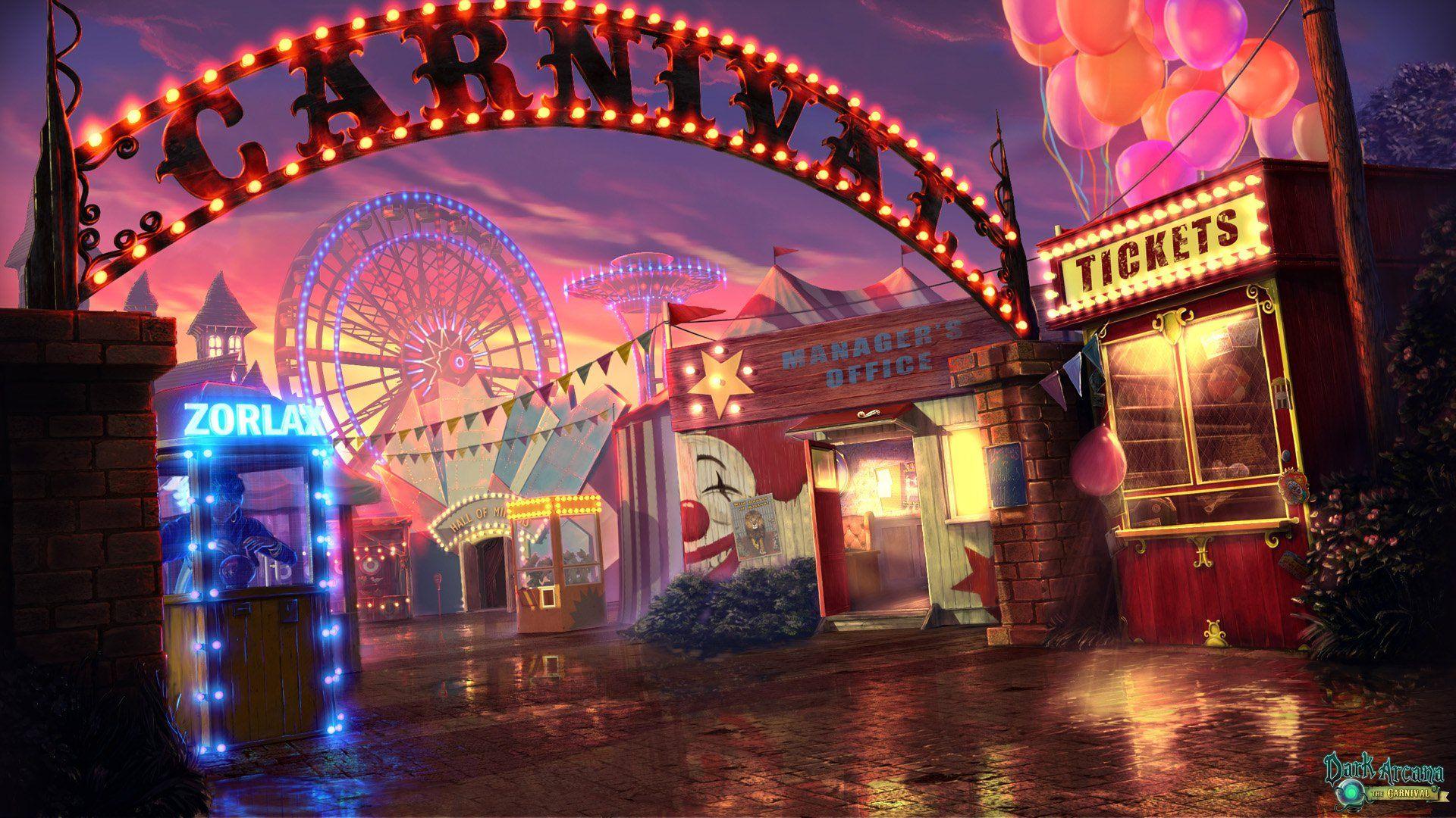 1920x1080 night at the fairground. Carnival background, Creepy carnival, Circus background