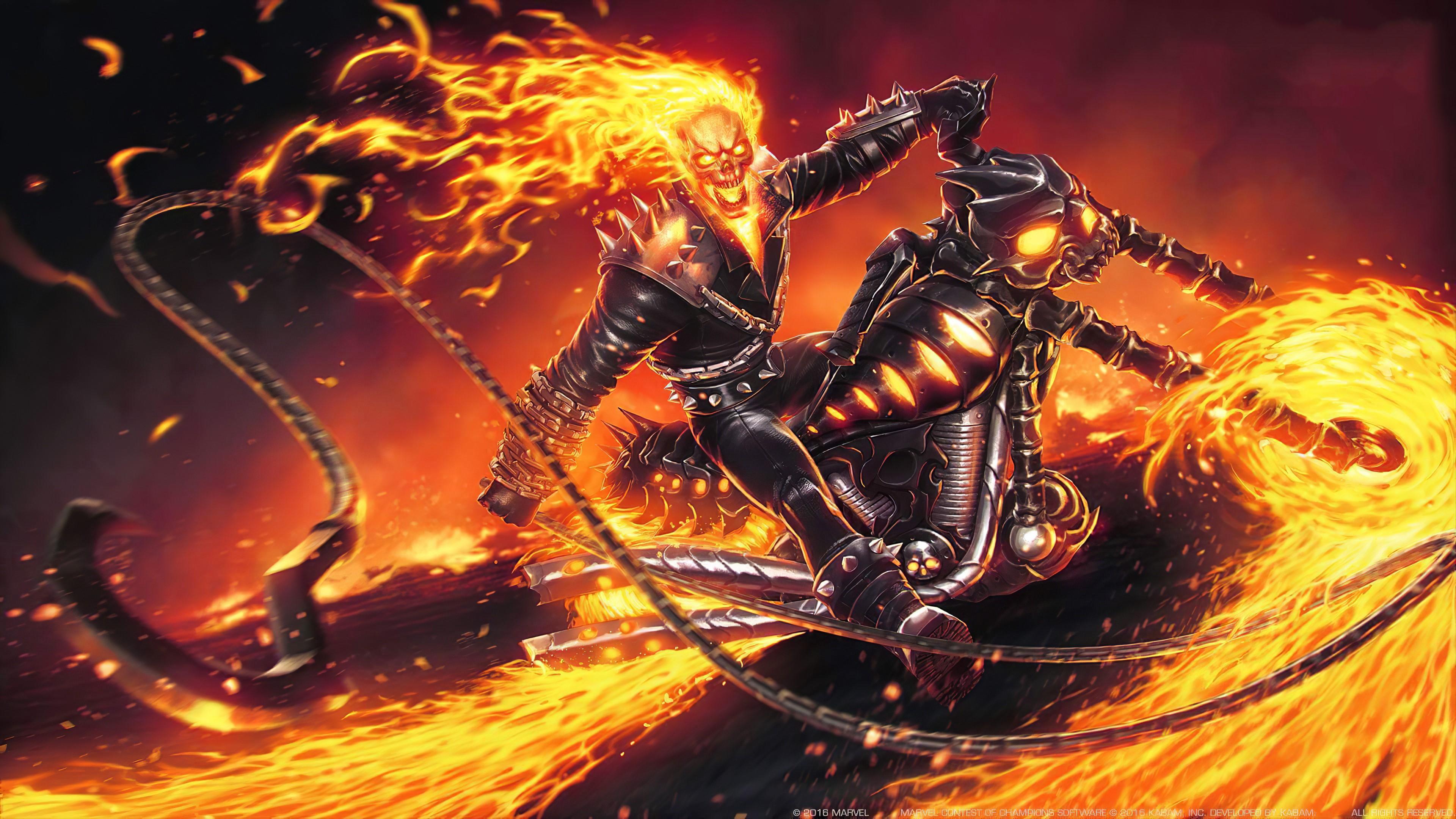 3840x2160 Wallpaper / Marvel Comics, Ghost Rider, Robbie Reyes, skull, simple background, fire, comics, white background free download