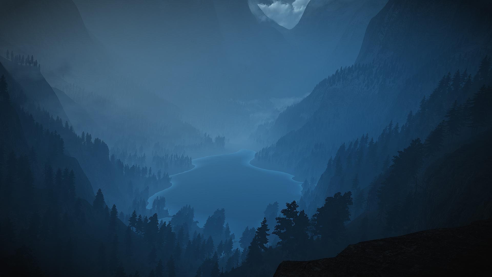 1920x1080 Foggy Lake Minimalism Landscape HD Wall
