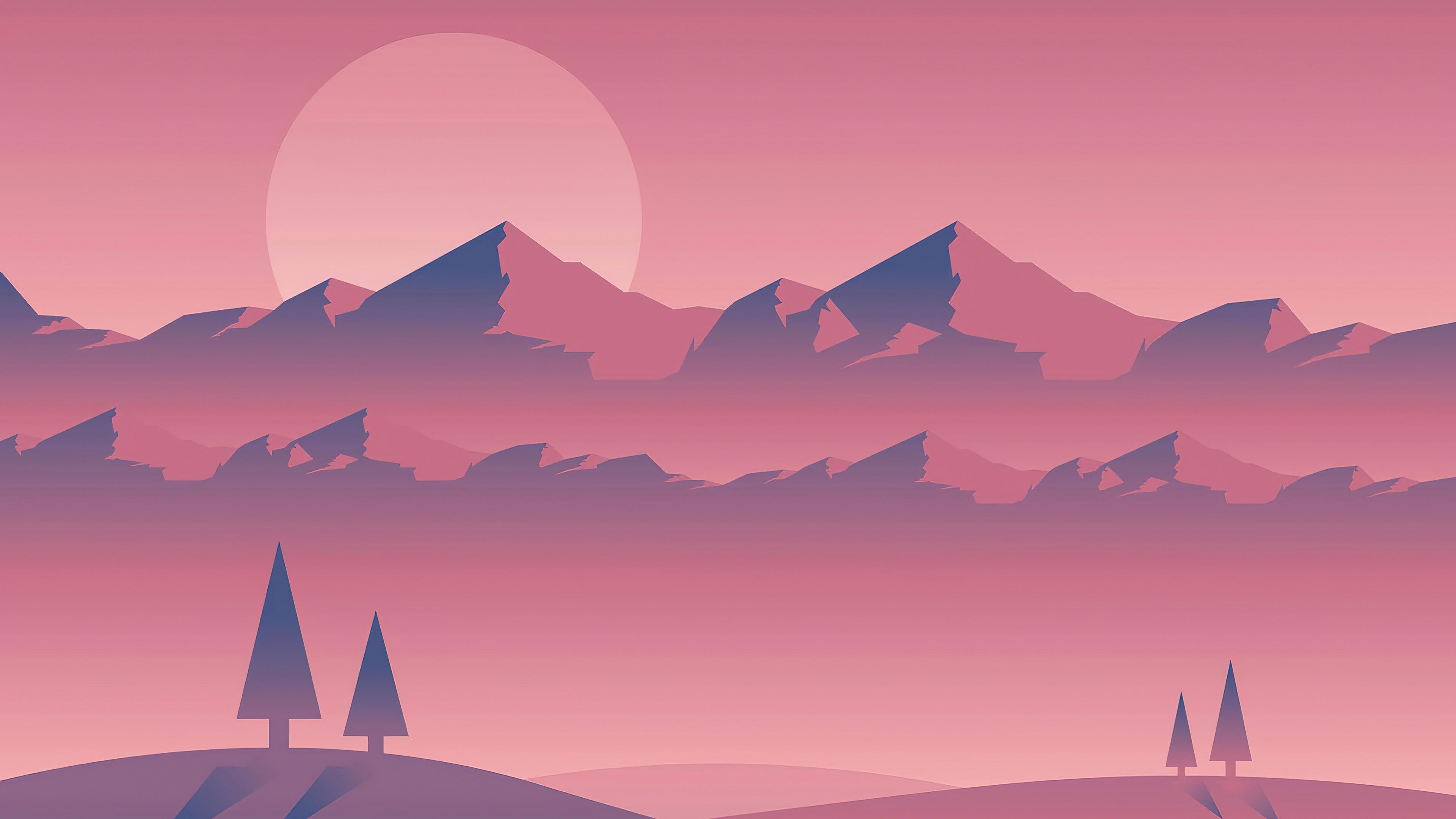 3840x2160 mountain, landscape, minimalist, scenery, digital art, 4k, pc Gallery HD Wallpaper