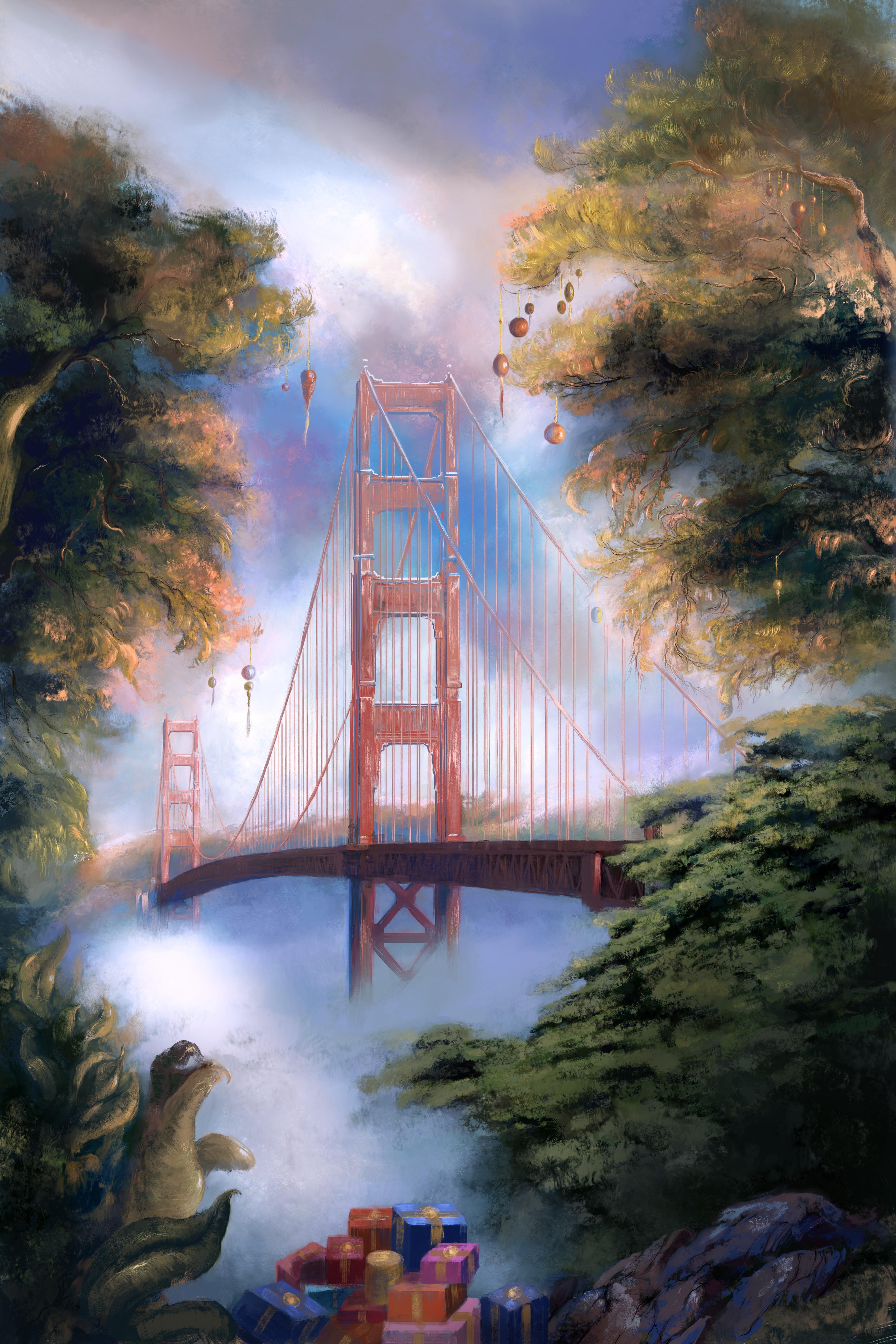 3500x5250 The Golden Gate Bridge, USA, Bridges, Christmas, Painting Art, San Francisco, Gifts Gallery HD Wallpaper
