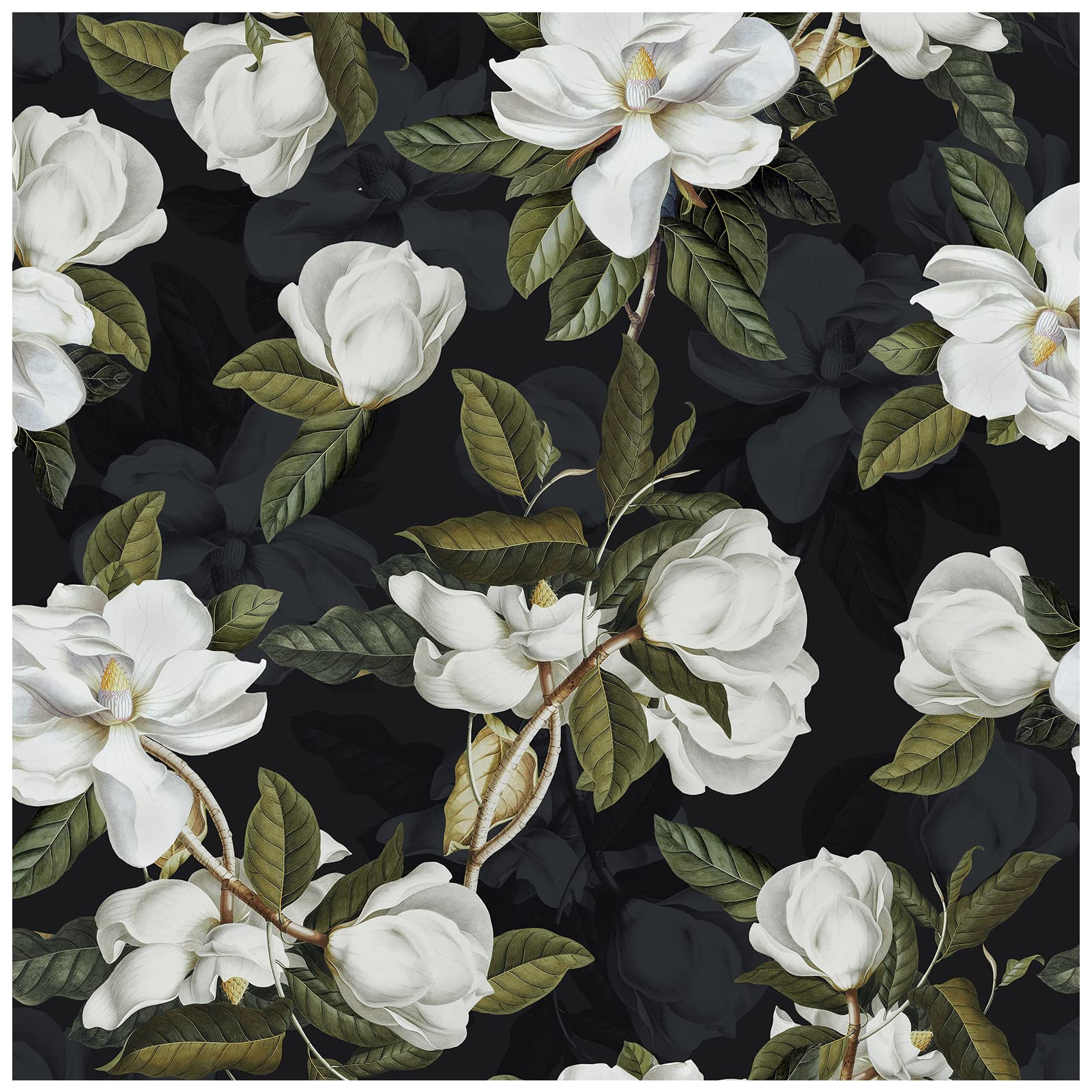 1600x1600 HAOKHOME 93169 1 Peel And Stick Gardenia Floral Wallpaper Removable Black White Green Vinyl Self Adhesive