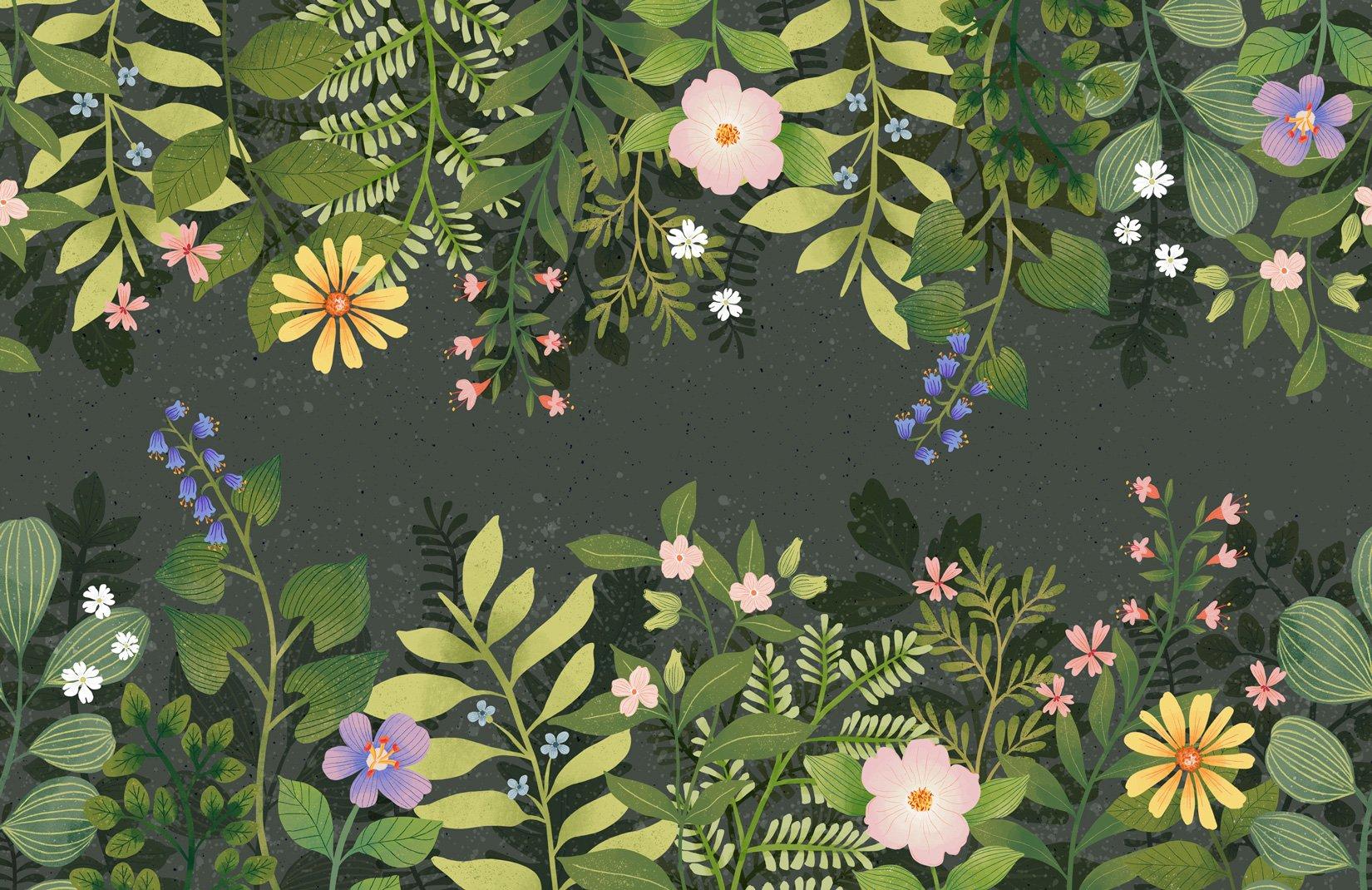 1650x1070 Dark Floral Night Garden Wall Mural