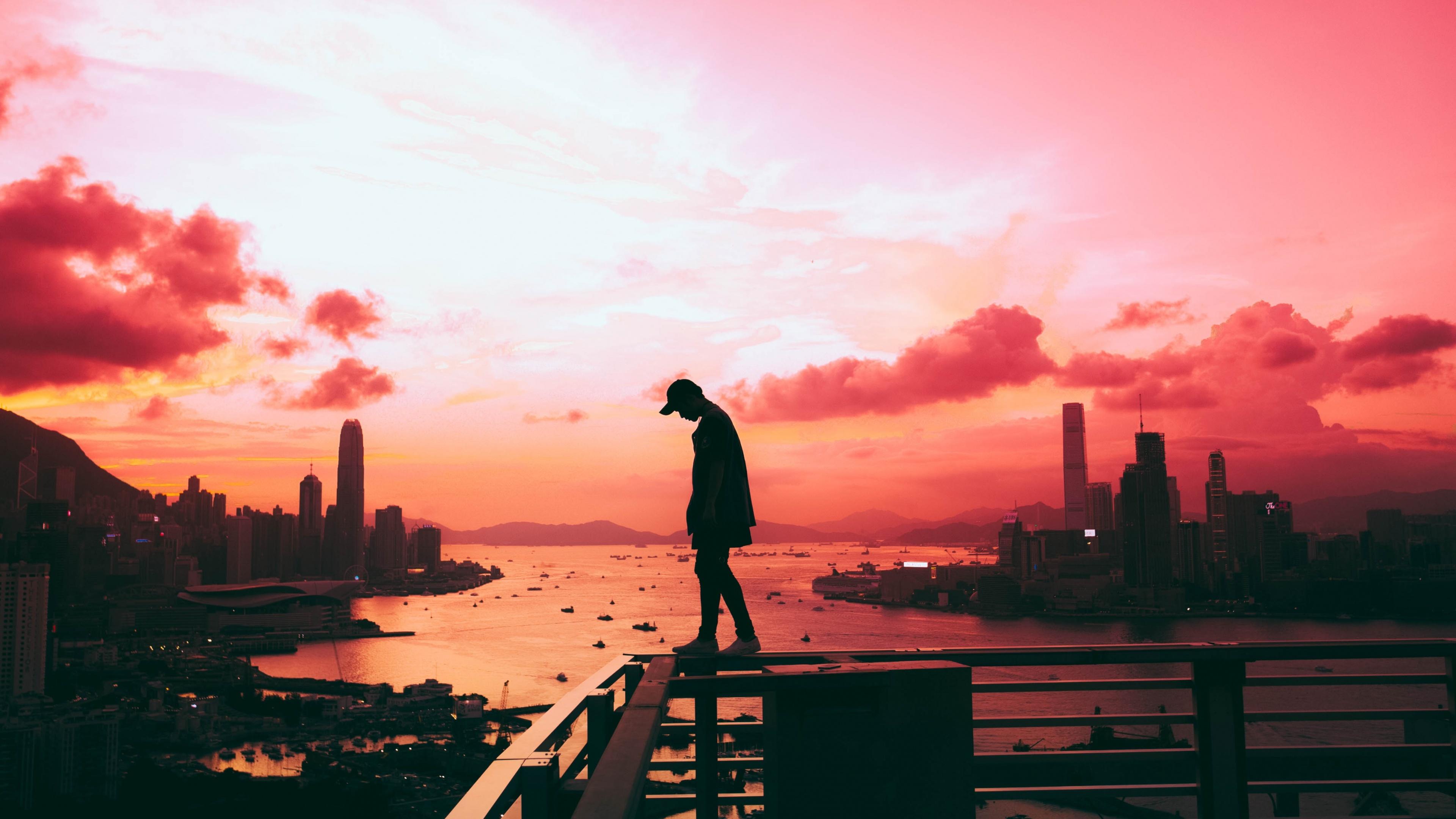 3840x2160 Alone Wallpaper 4K, Silhouette, Cityscape, Nature