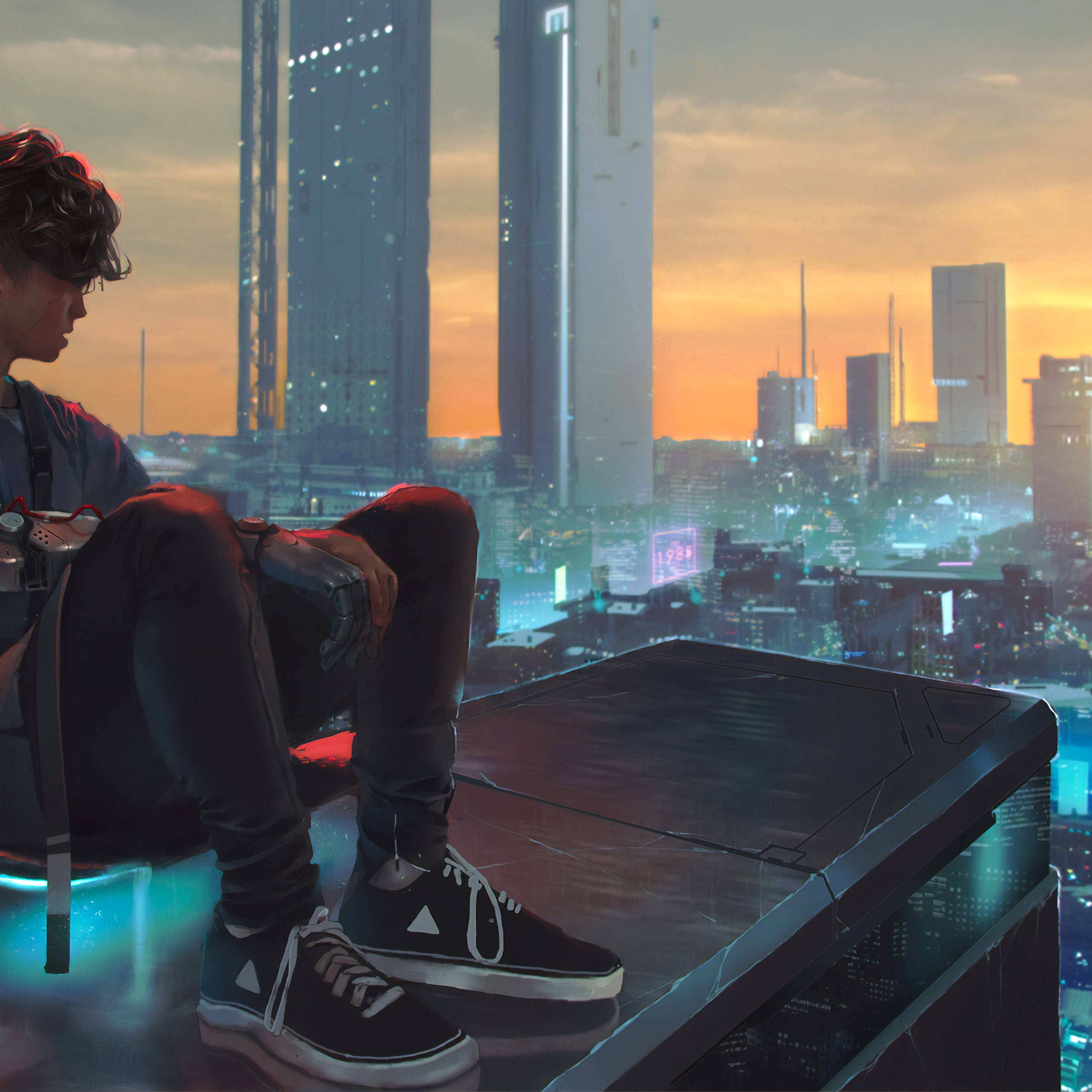 2932x2932 Cyber City Alone Skater 4k iPad Pro Retina Display HD 4k Wallpaper, Image, Background, Photo and Picture