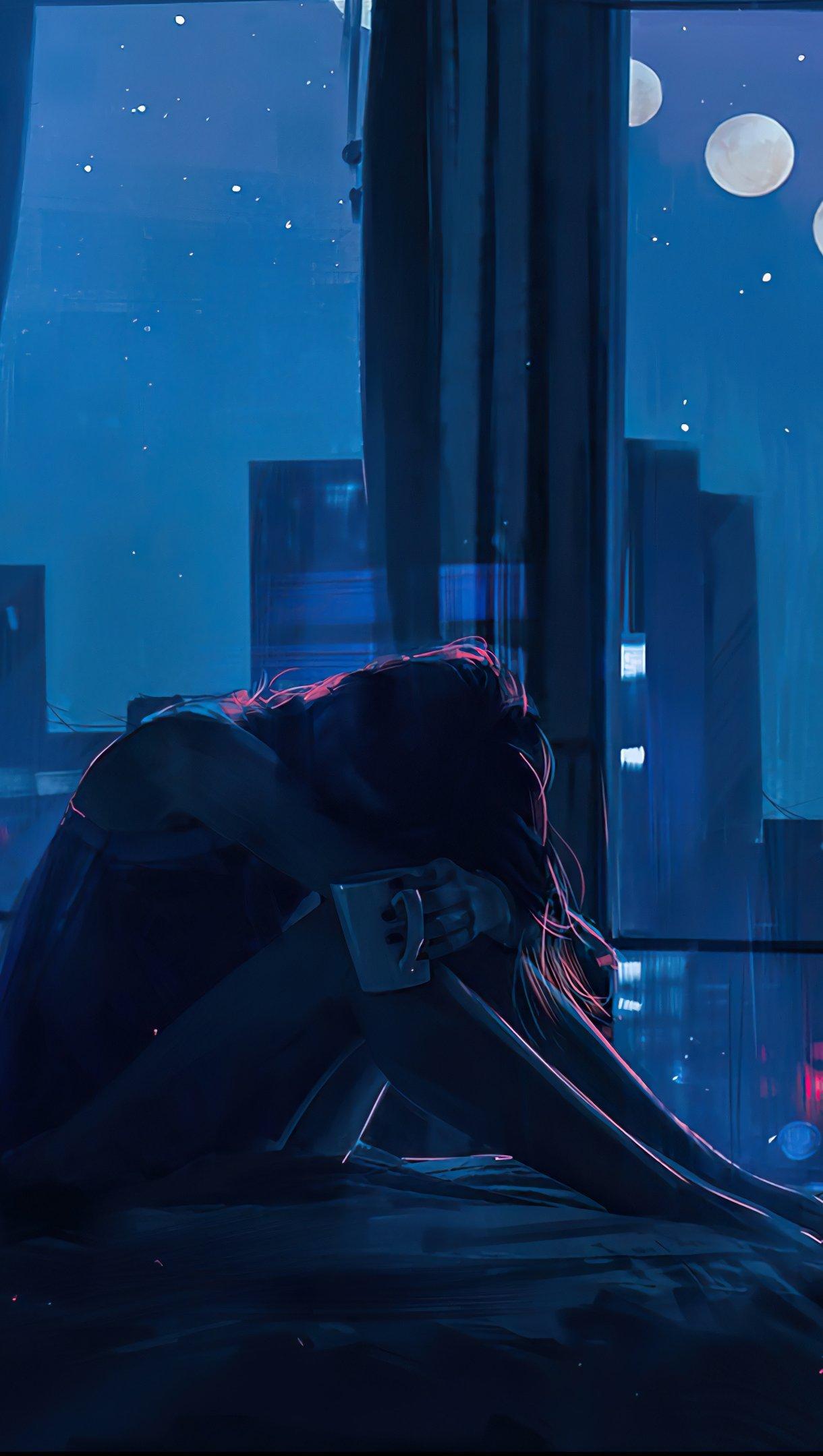 1220x2160 Girl alone in the city Illustration Wallpaper 4k Ultra HD