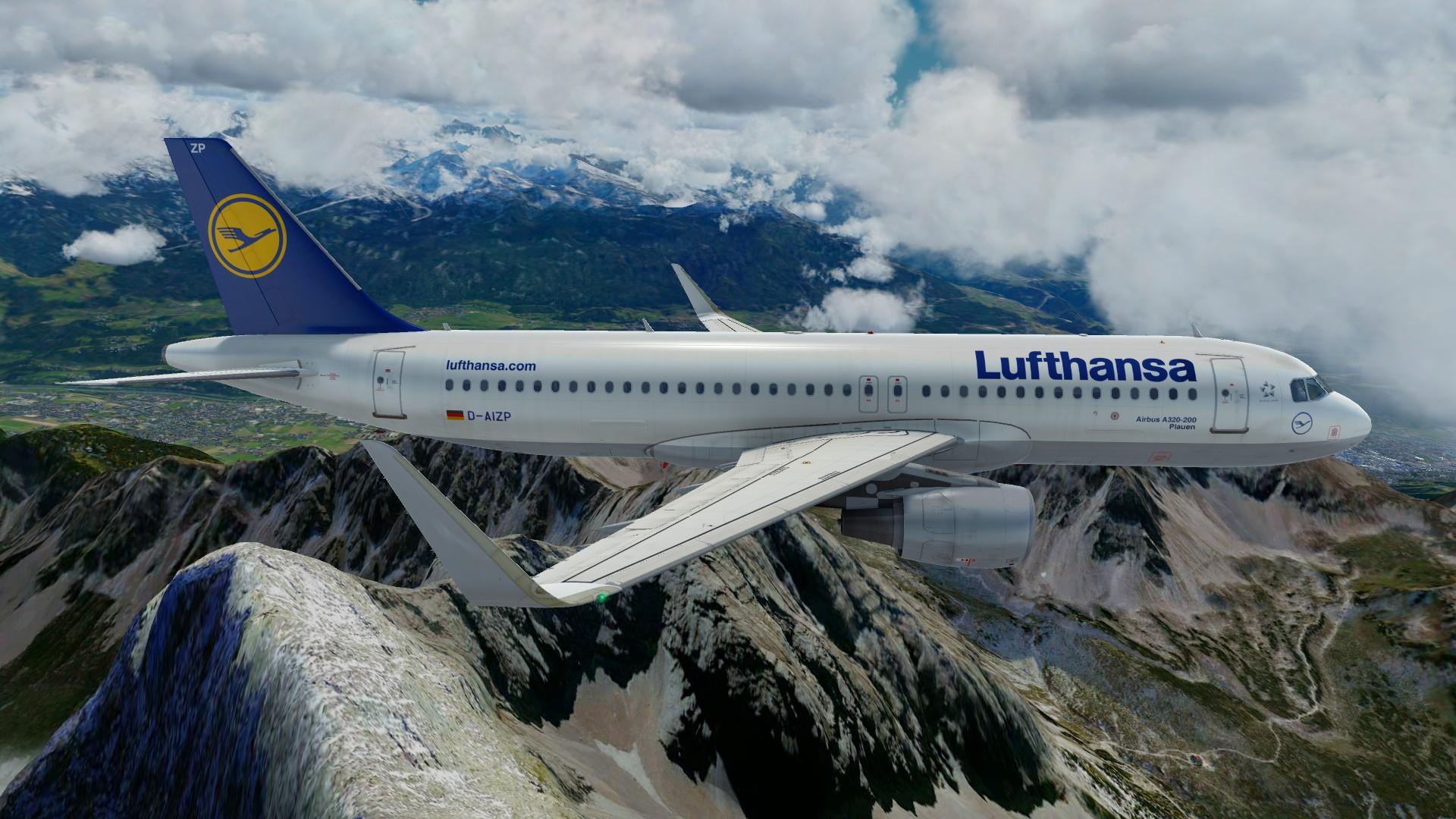 1920x1080 Airbus A320 Lufthansa Airlines flight over the mountains Desktop wallpaper 1024x768