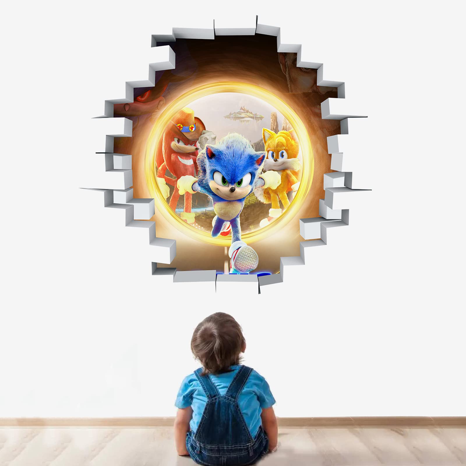 1600x1600 BookMods 2022 Movie Sonic 2 Wall Decals 3D Smashed Custom Hedgehog Kids Game Wall Art Room Wall Decor Boys Bedroom Poster Mural Wallpaper Removable Vinyl Wall Stickers Gift