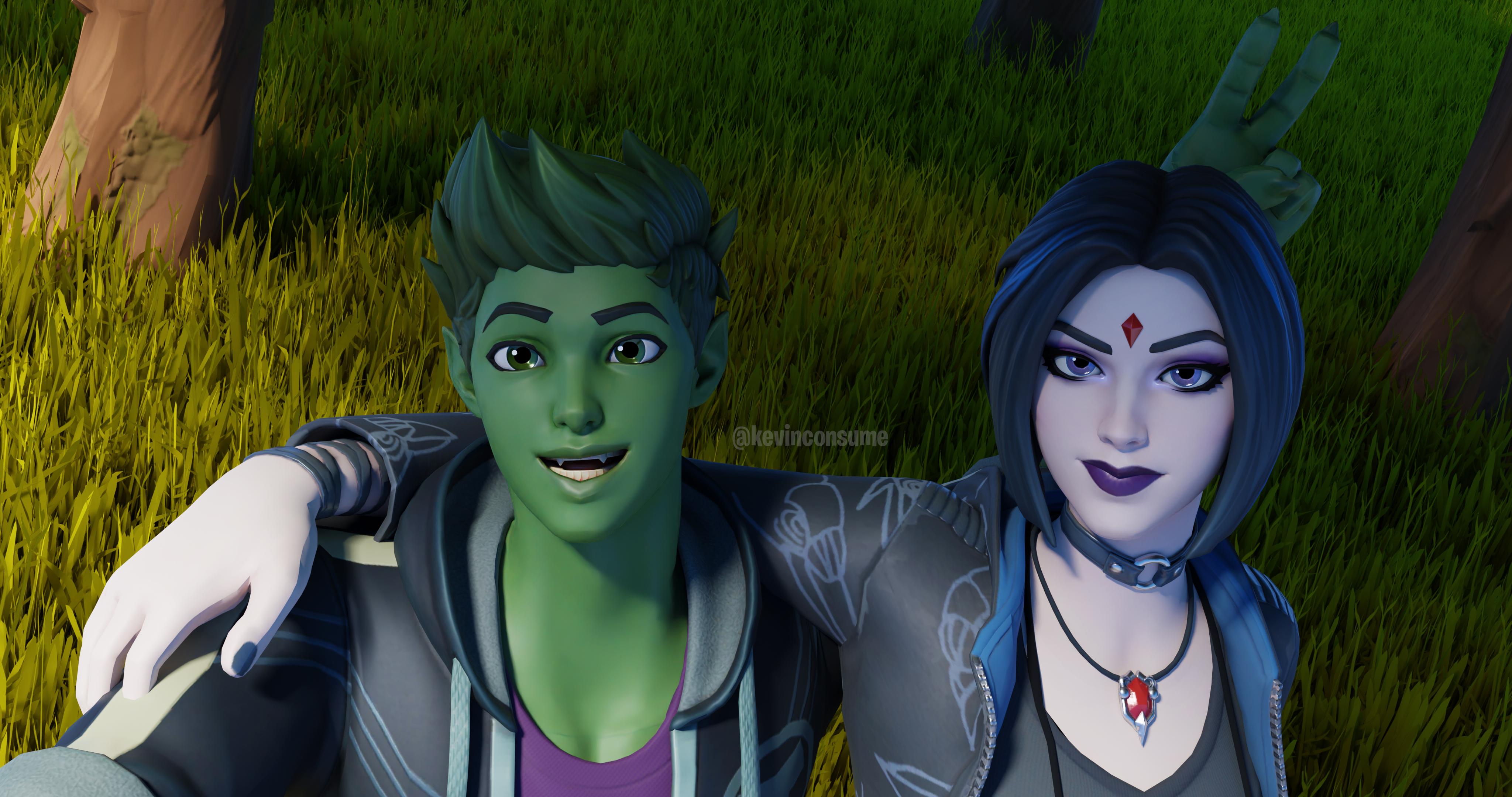 4096x2160 kevin selfie with Raven! Beast Boy wanted to take a quick picture they were on their walk. #Fortnite #Fortniteart