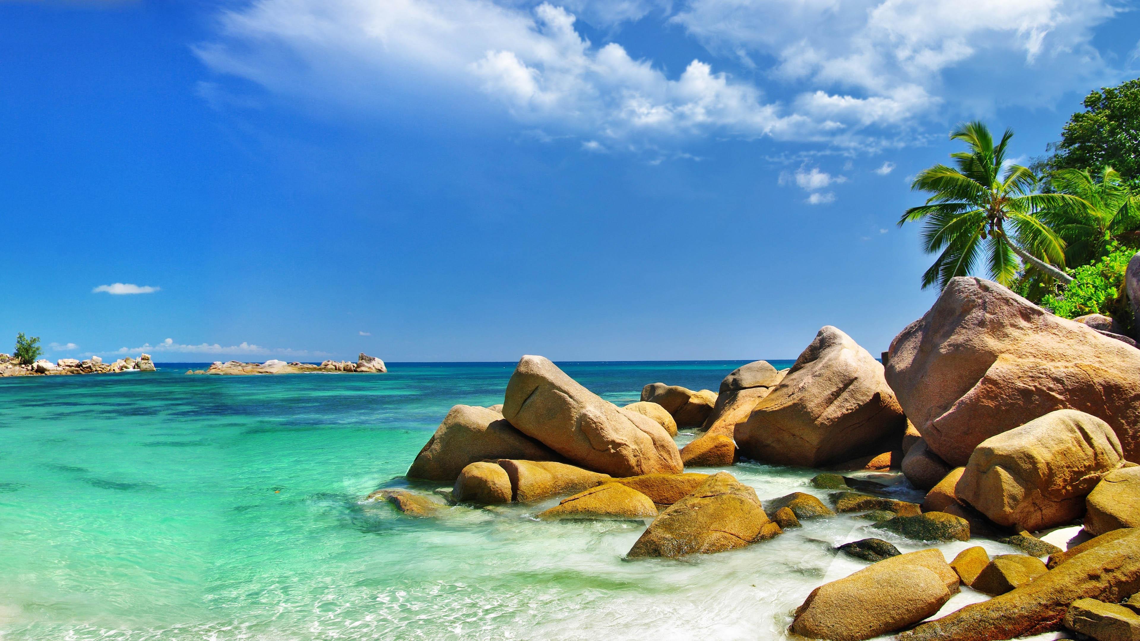 3840x2160 Hawaii Islands Tropical Paradise Relaxation Nature Sandy Beach Rocks Ocean Waves :