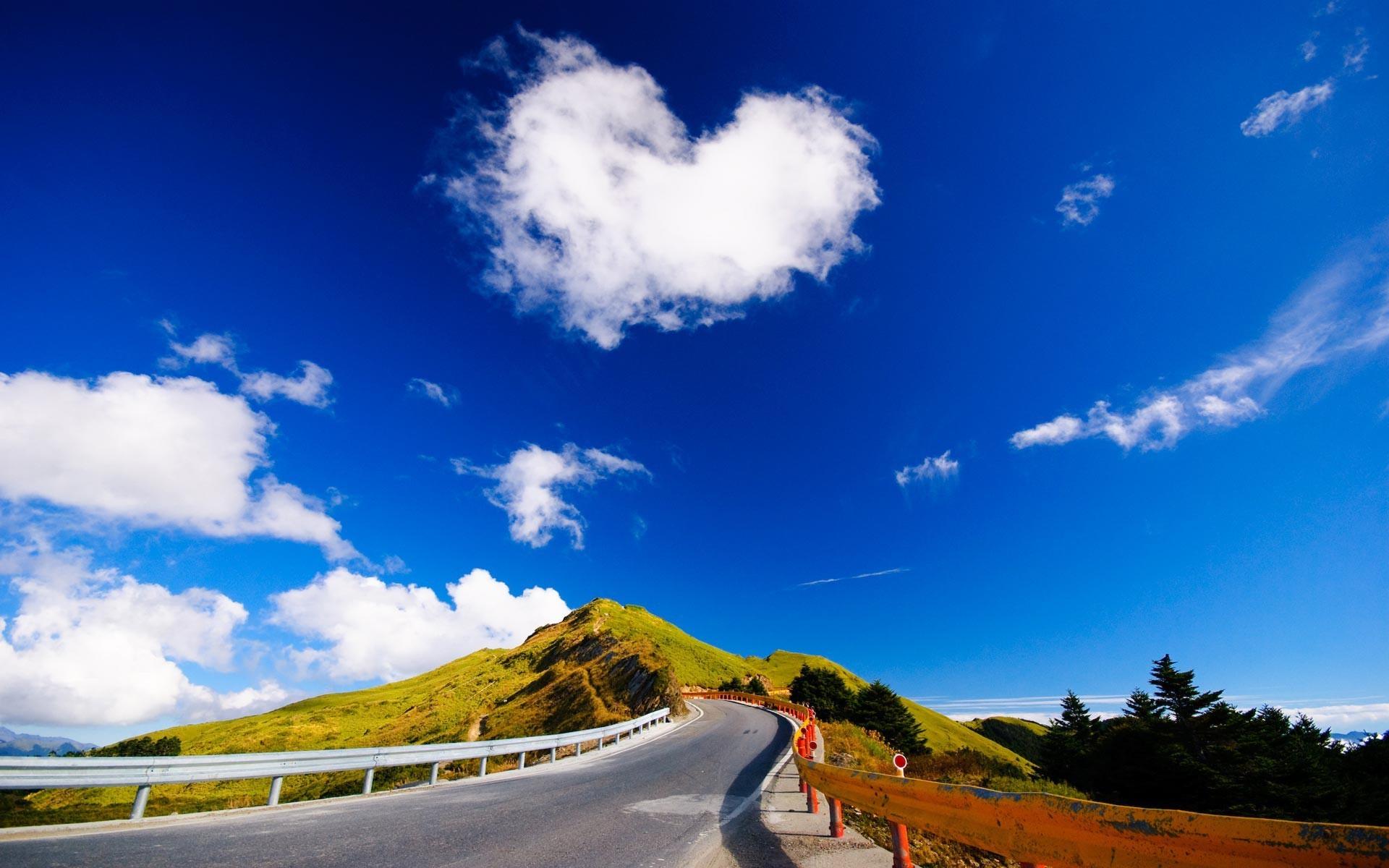 1920x1200 Heart Shaped Cloud Over The Road, Hill, Sky, Digital Art Wallpaper. Heart Shaped Cloud Over The Road, Hill, Sky