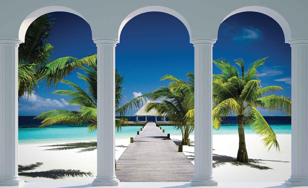 1300x794 Beach Tropical Paradise Arches Wall Paper Mural. Buy at