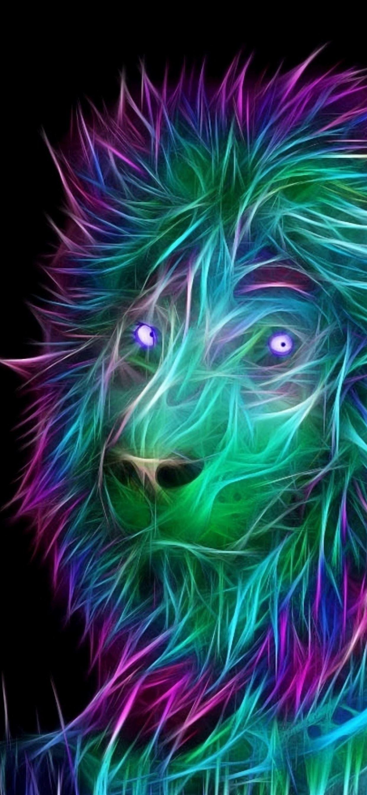 1242x2688 Abstract 3D Art Lion Colorful Hair