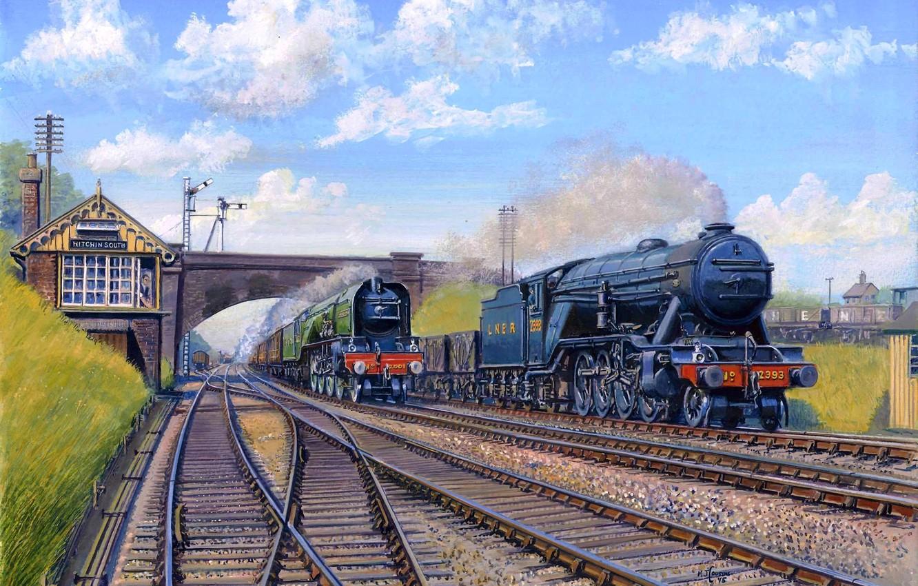 1332x850 Wallpaper train, rail, oil painting, steam train image for desktop, section живопись