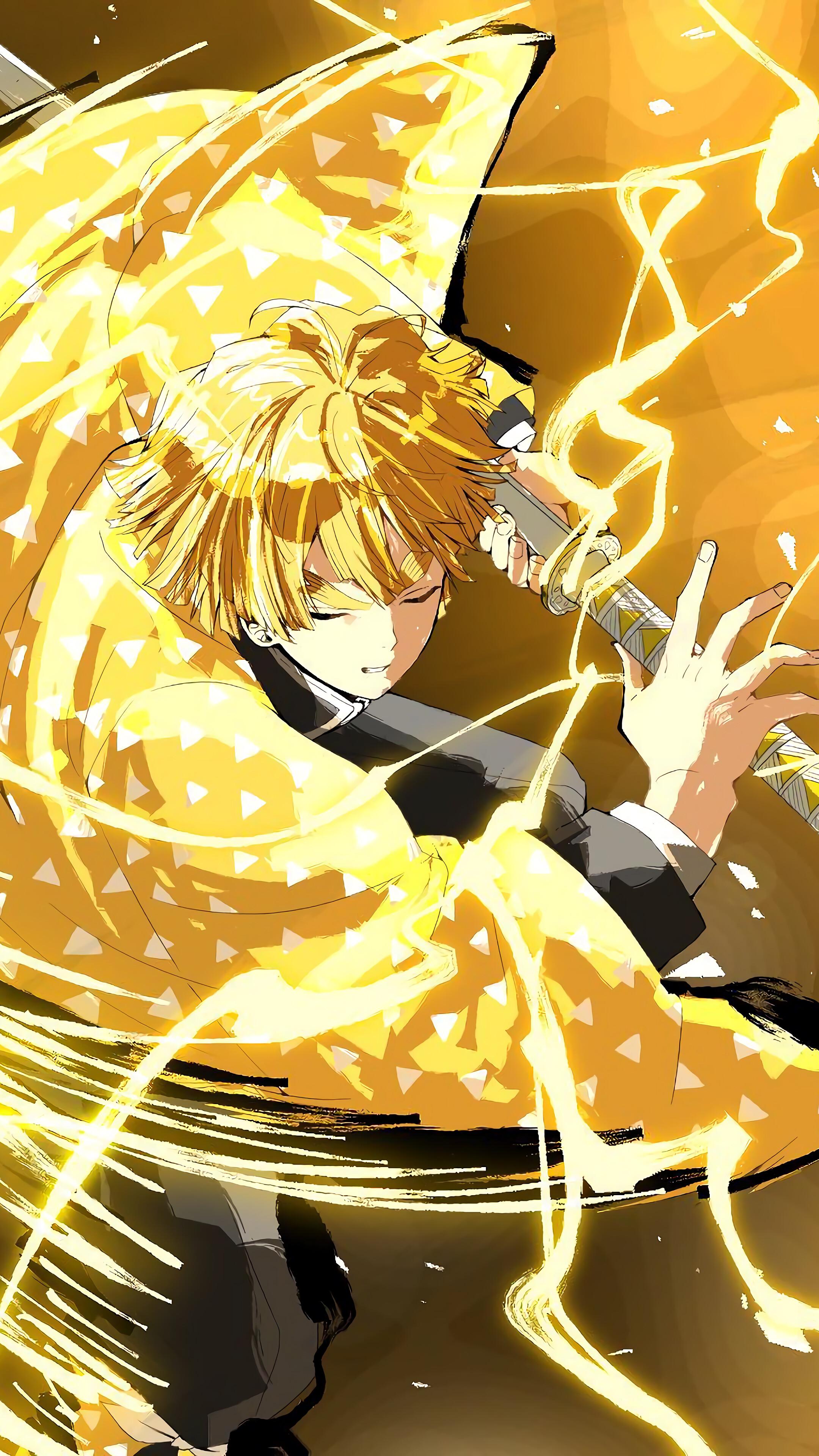 2160x3840 Zenitsu Agatsuma, Lightning, Kimetsu no Yaiba, 4k Gallery HD Wallpaper