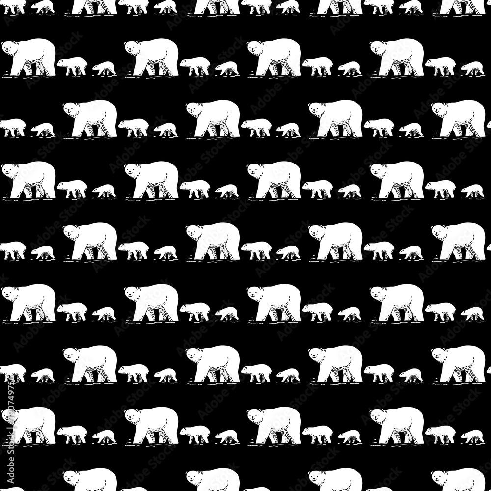 1000x1000 bear Polar bear Seamless Pattern family doodle Vector isolated wallpaper background Black Stock Vector