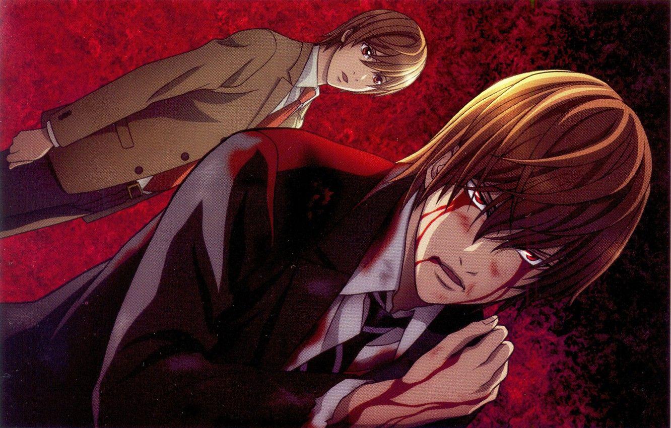 1332x850 Wallpaper blood, costume, tie, death note, death note, art, wound