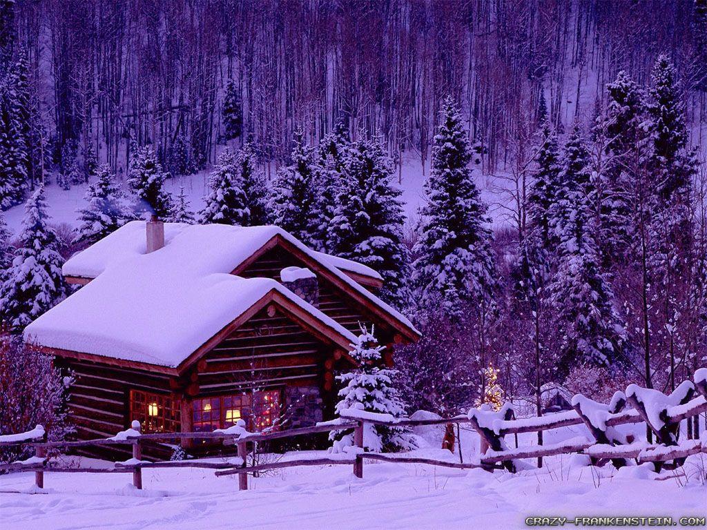 1024x768 Winter Cabin Wallpaper