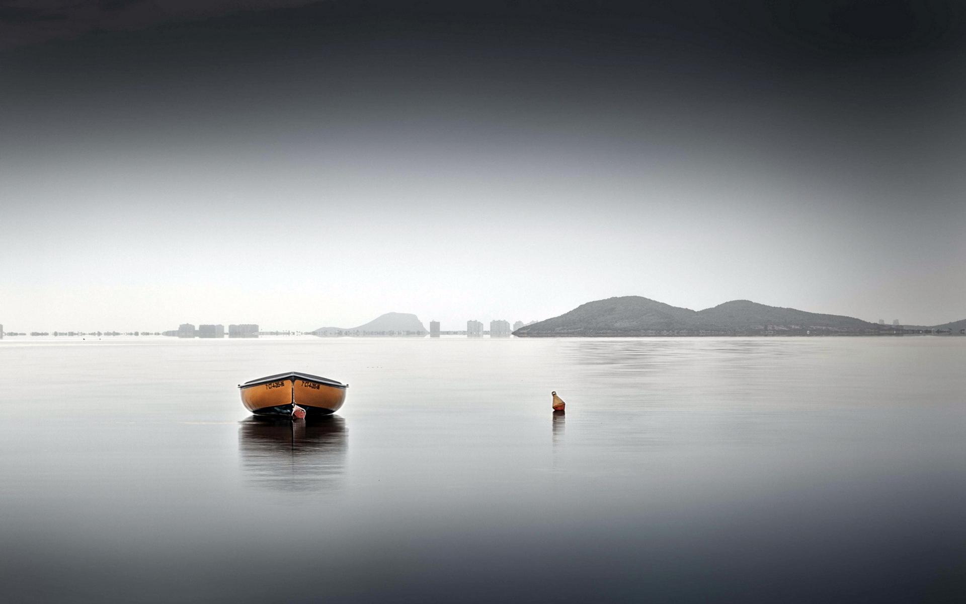 1920x1200 boat, Buoy, Mountains, Horizon, Sky, Lakes, Sea, Ocean, Reflection Wallpaper HD / Desktop and Mobile Background