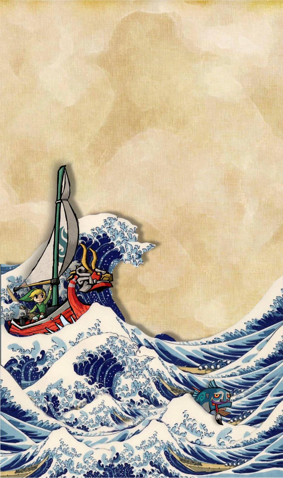 1138x1920 Download Japanese Waves And Wind Waker Wallpaper