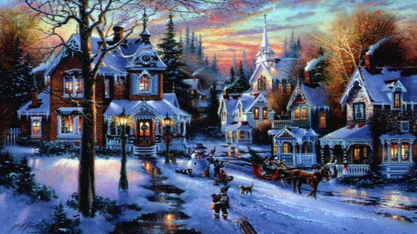 1366x768 Christmas Village Wallpaper