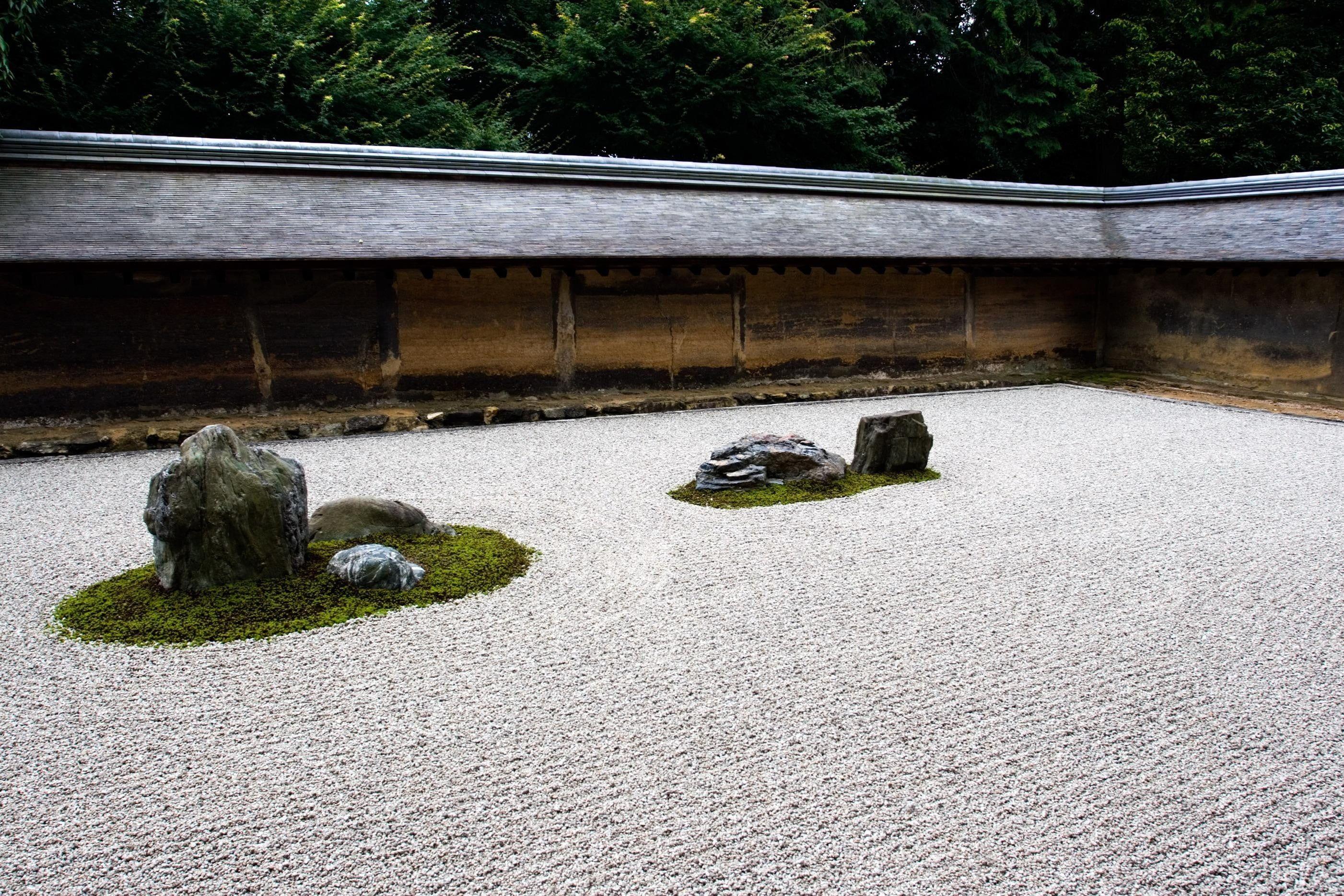 2803x1869 Brown painted house, zen, garden HD wallpaper