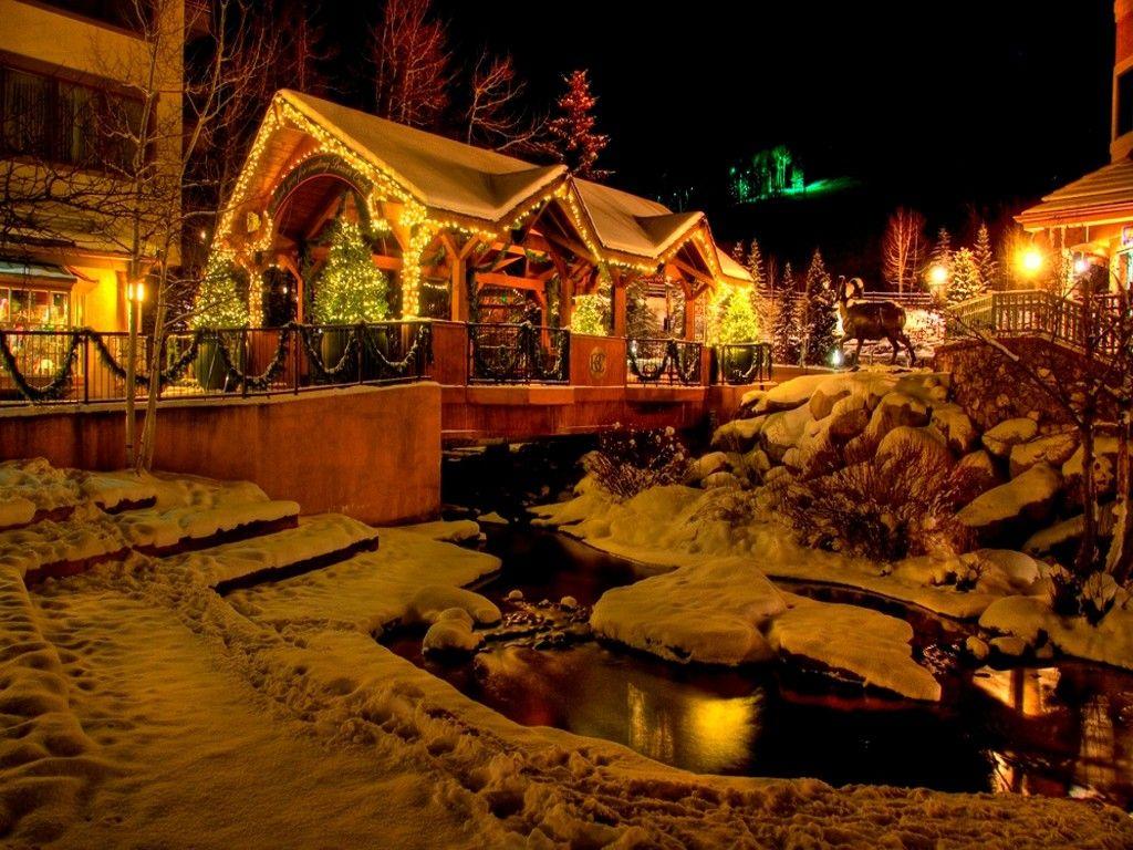 1024x768 Winter: Winter Lanterns Colorful Christmas Peaceful Tree Lights
