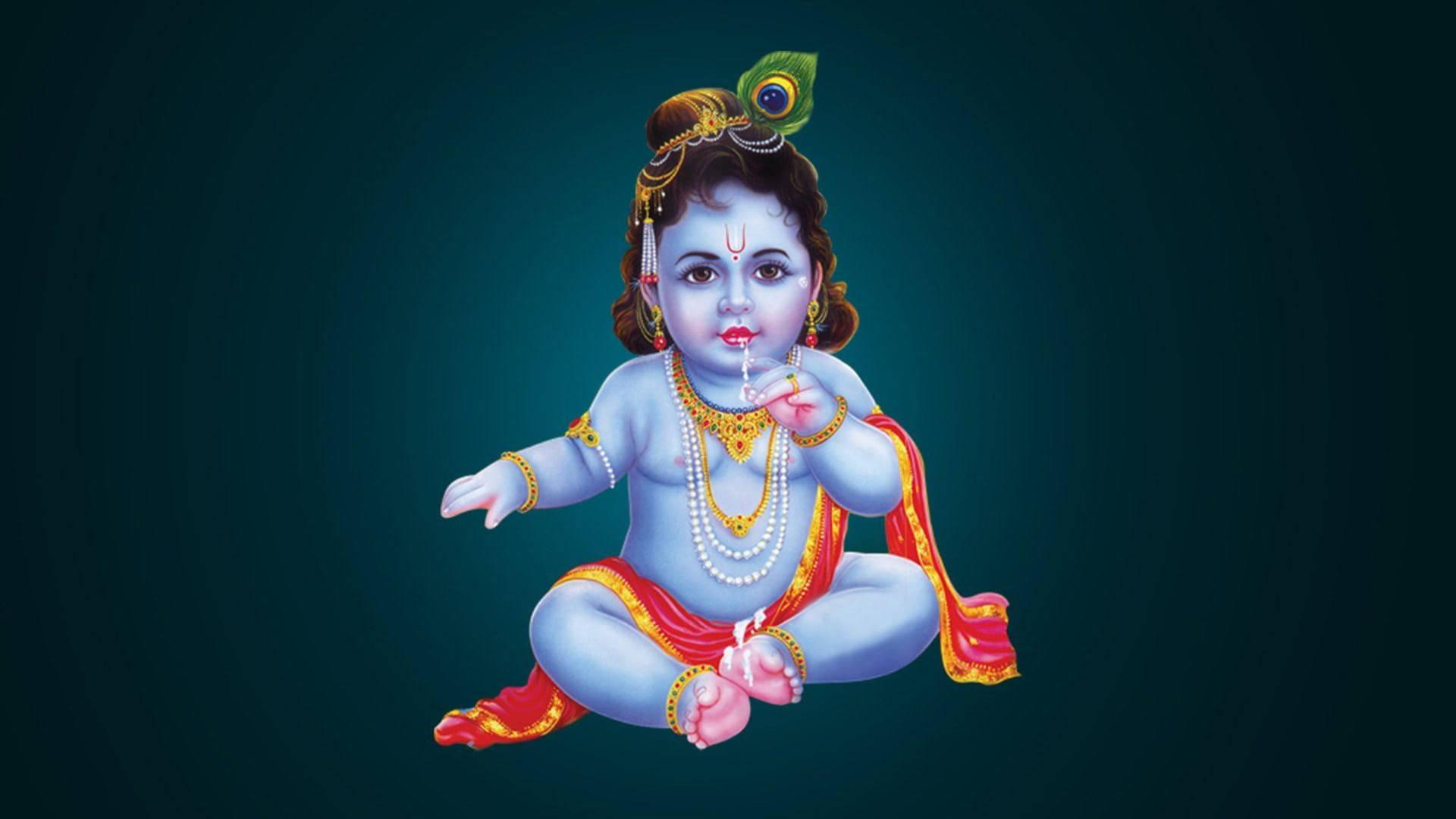 1920x1080 Download Little Krishna HD Dark Blue Aesthetic Wallpaper