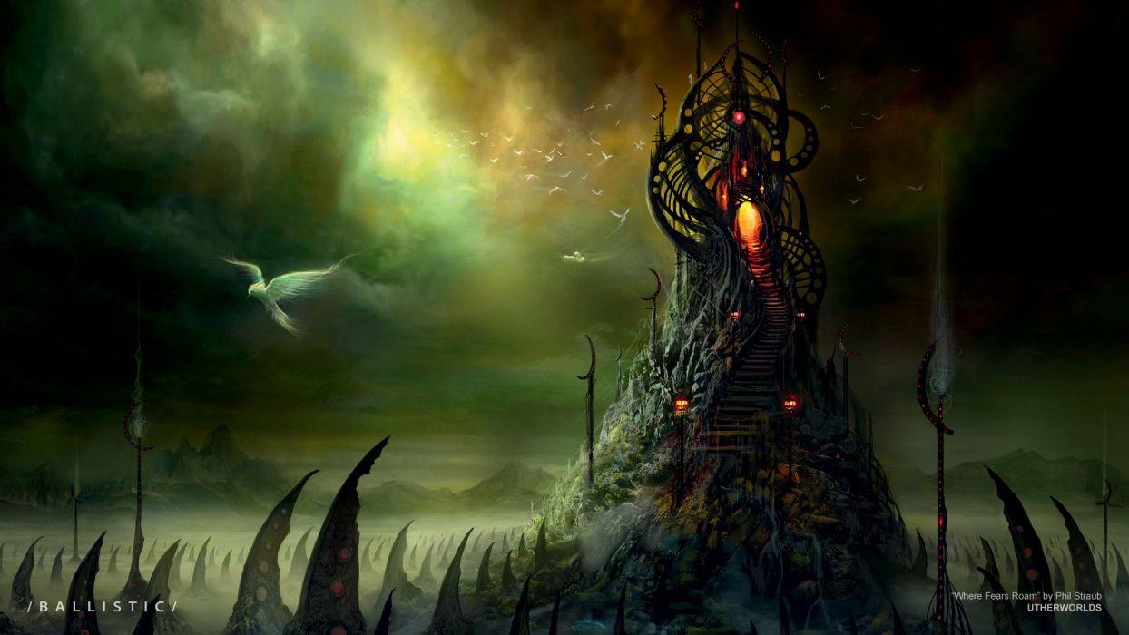 1244x700 Fantasy tower birds artwork Philip Straub wallpaperx1080