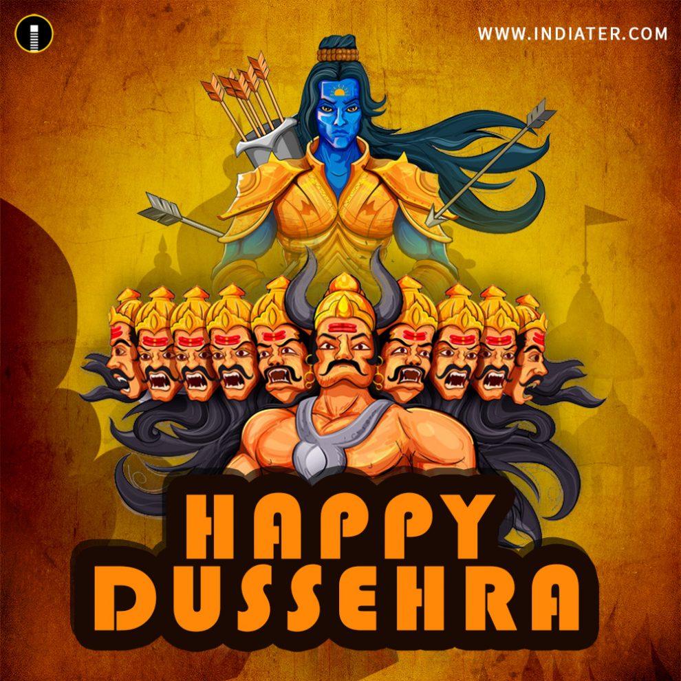 990x990 vector illustration of Lord Rama killing Ravana in Happy Dussehra festival of India