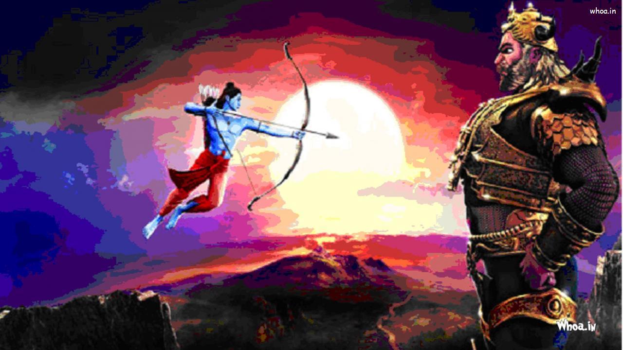 1280x720 Happy Dussehra Lord Ram And Ravan Free Hand Painting Wallpaper