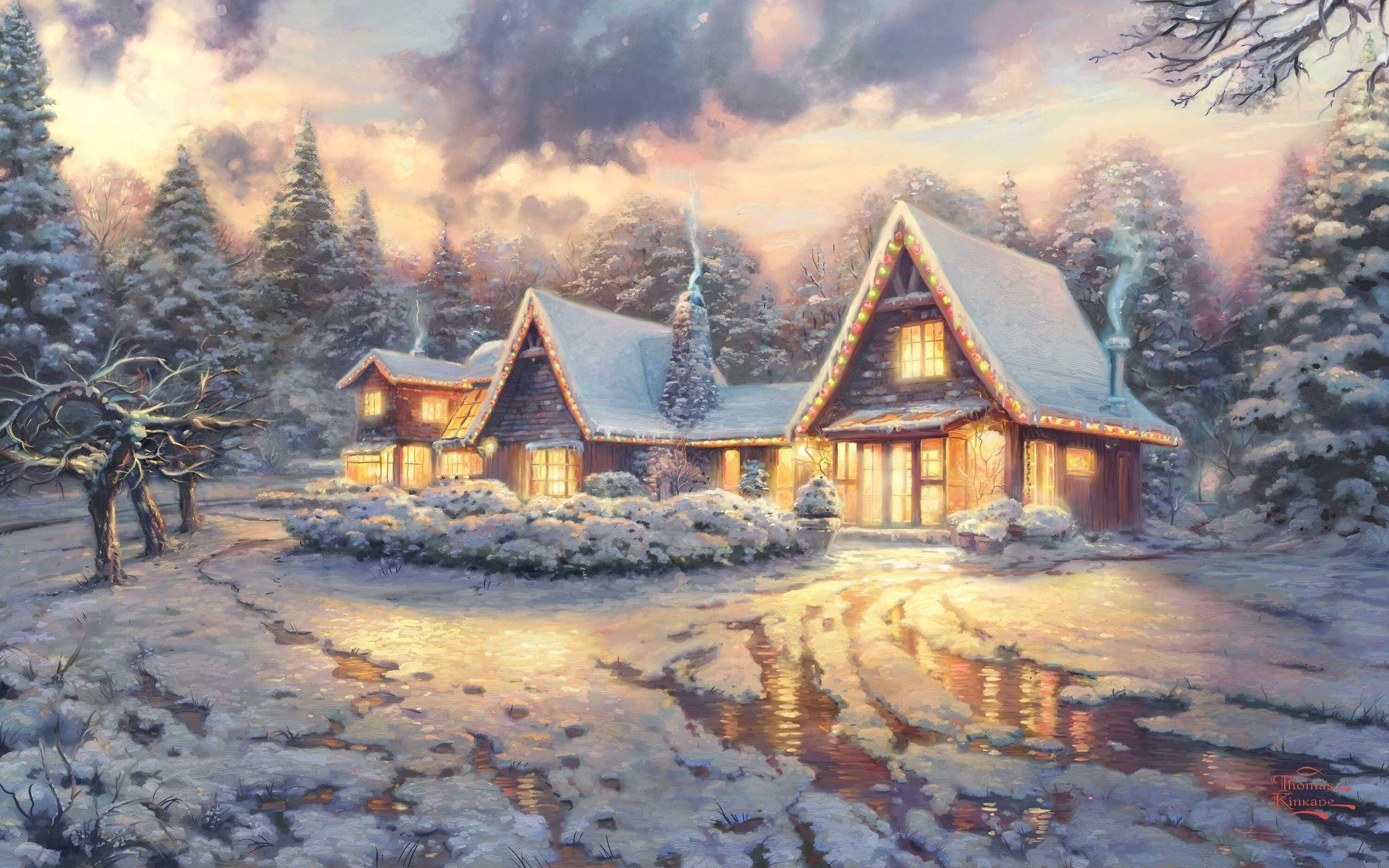 2560x1600 Thomas Kinkade Winter Wallpaper