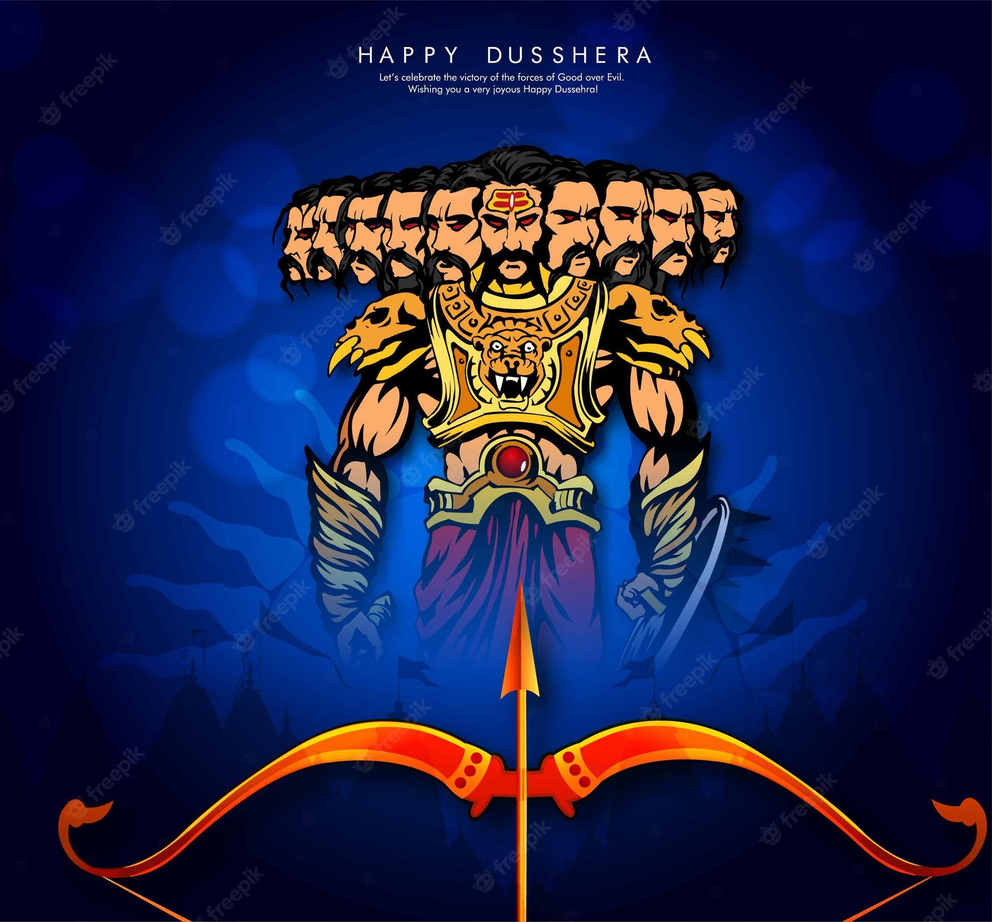 2000x1859 Premium Vector. Lord rama killing ravana in navratri festival for happy dussehra vijayadashami hindu festival
