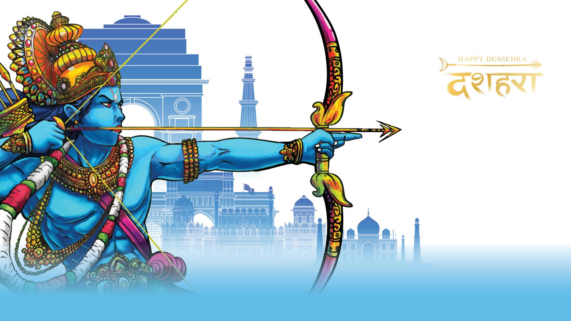 1920x1080 Lord Rama killing Ravana in Happy Dussehra Navratri poster festival of India. translation dussehra
