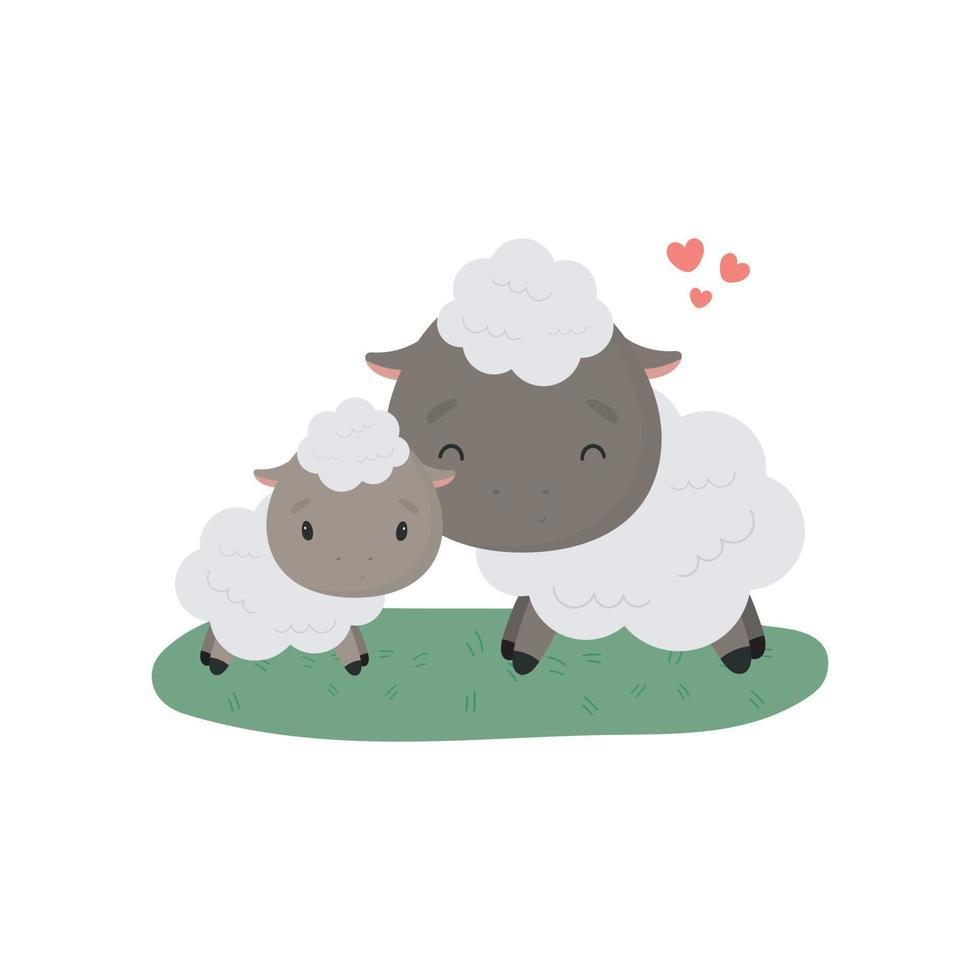 980x980 Cute Sheep with baby. Cartoon style. Vector illustration. For kids stuff, card, posters, banners, children books, printing on the pack, printing on clothes, fabric, wallpaper, textile or dishes. 8634357 Vector Art