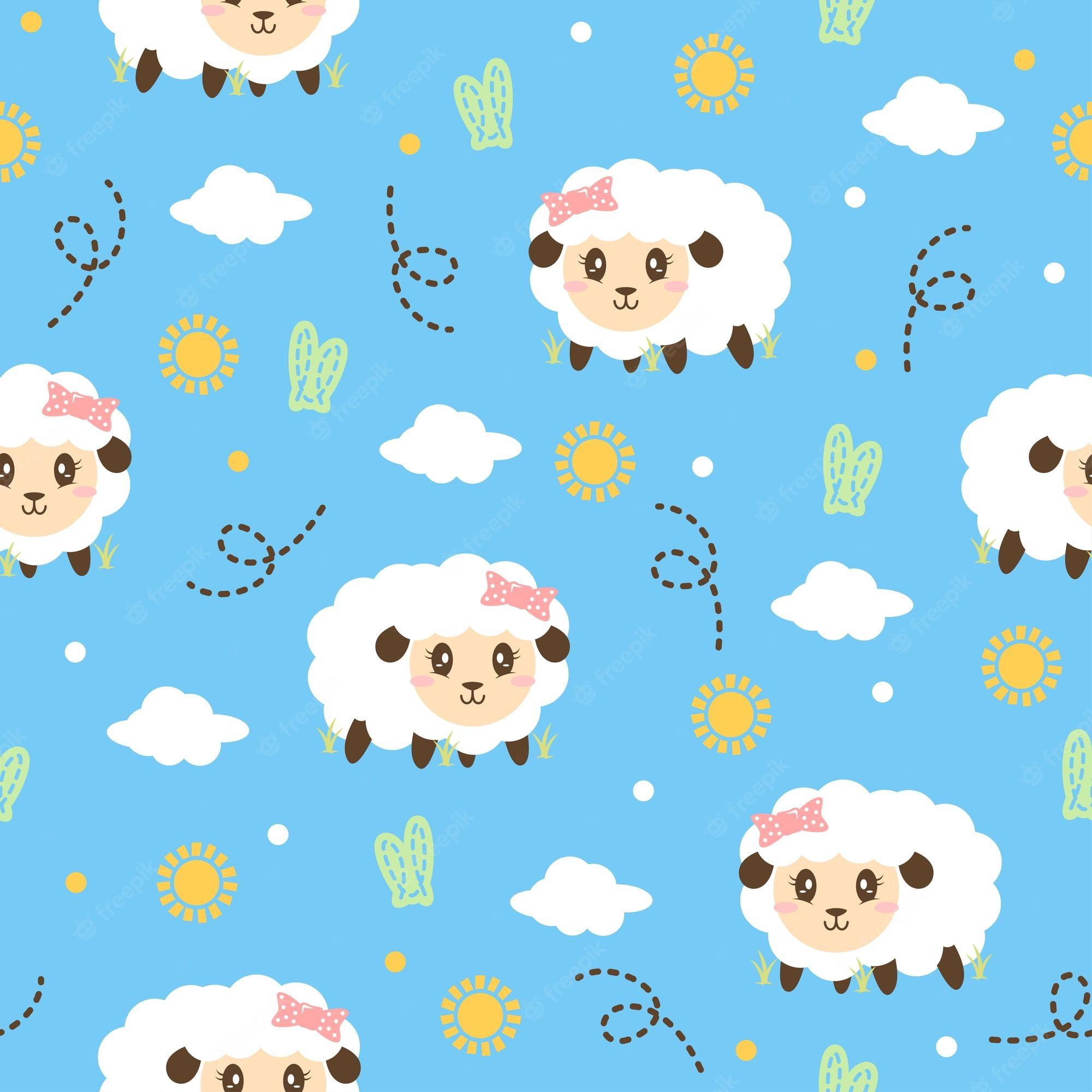 2000x2000 Premium Vector. Cute sheep cartoon vector pattern design concept