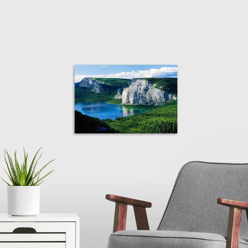 1000x1000 A view of Death Lake and the surrounding forests and cliffs, Northwest Territories, Canada Wall Art, Canvas Prints, Framed Prints, Wall Peels. Great Big Canvas
