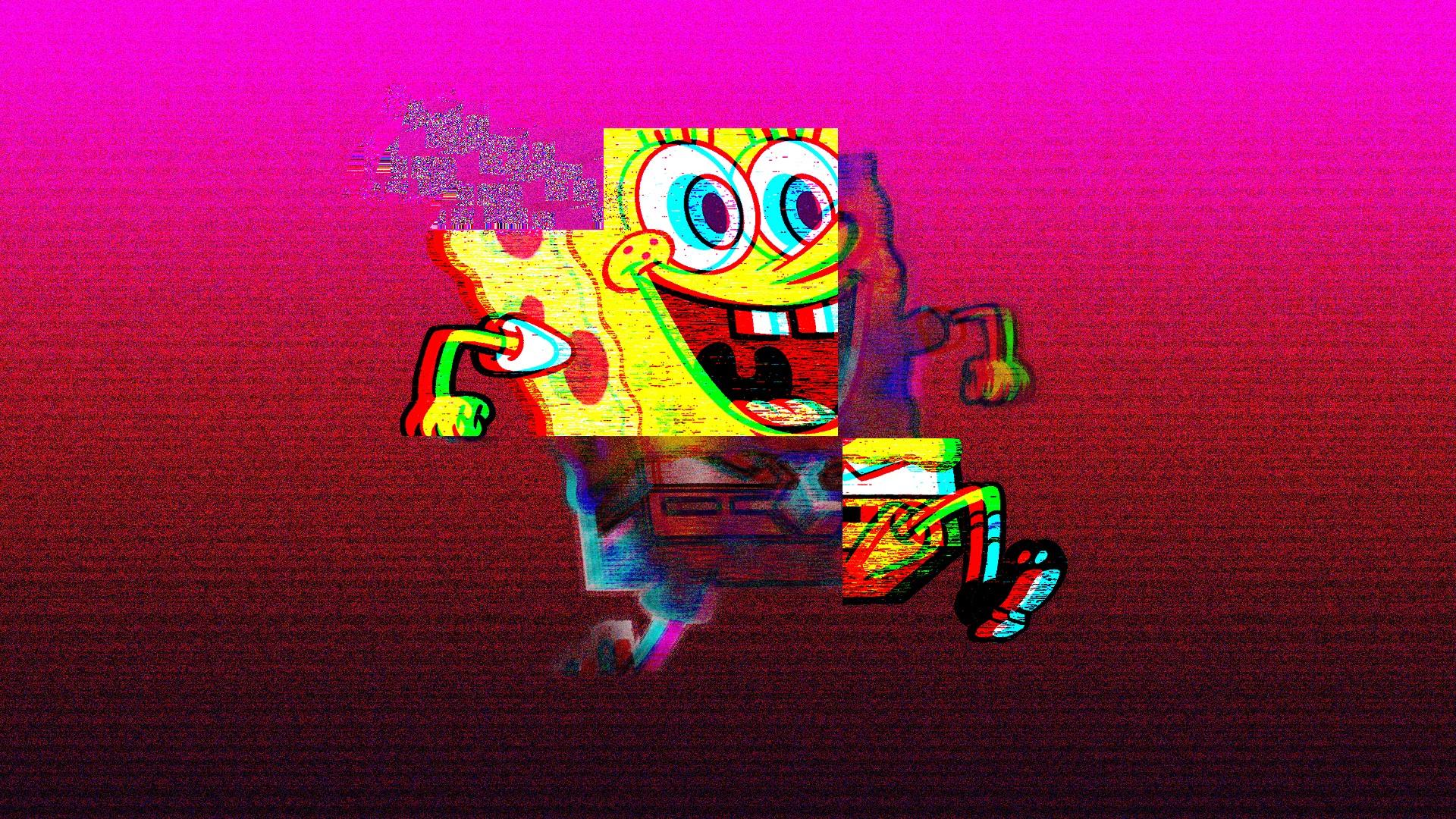 1920x1080 Desktop Wallpaper Sponge Bob Square Pants, Smile, Run, Glitch Art, HD Image, Picture, Background, Dd4acu