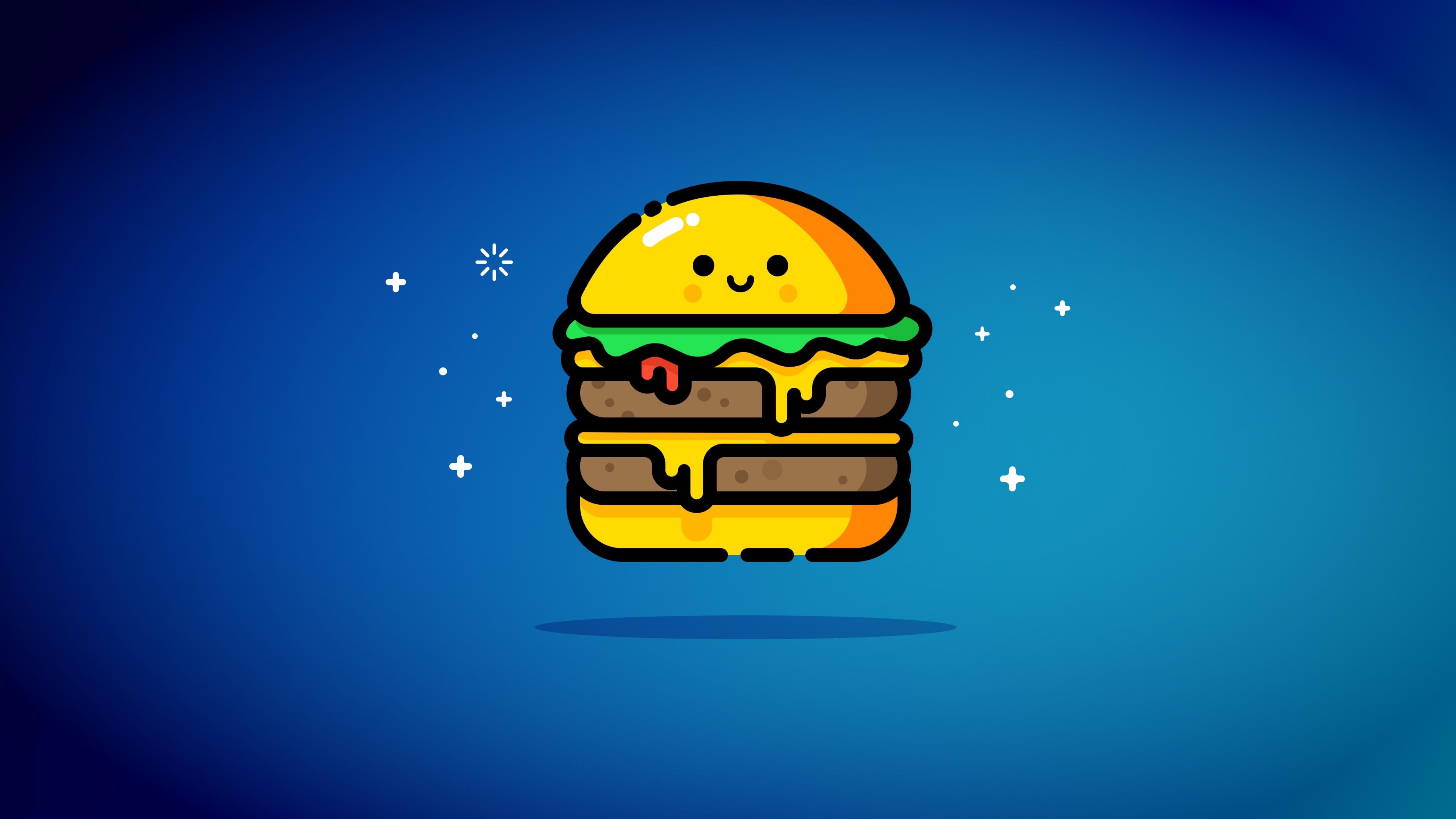 3840x2160 Download wallpaper 3840x2160 cheese burger, blue, smiley, digital art 4k wallpaper, uhd wallpaper, 16:9 widescreen 3840x2160 HD background, 15172