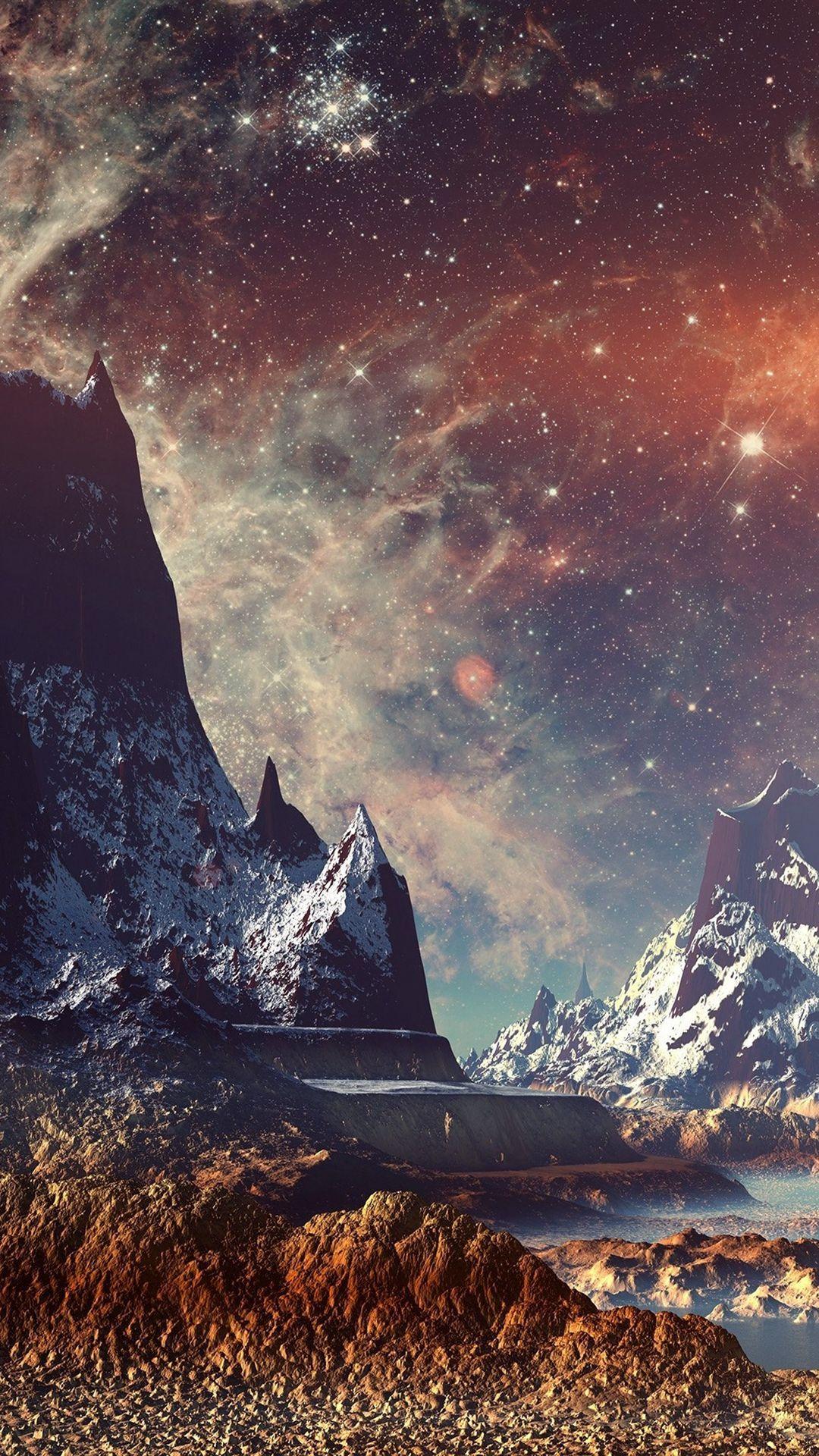 1080x1920 Dream Space World Mountain Sky Star Illustration Flare #iPhone #plus # wallpaper. iPhone wallpaper sky, Star illustration, Sci fi wallpaper