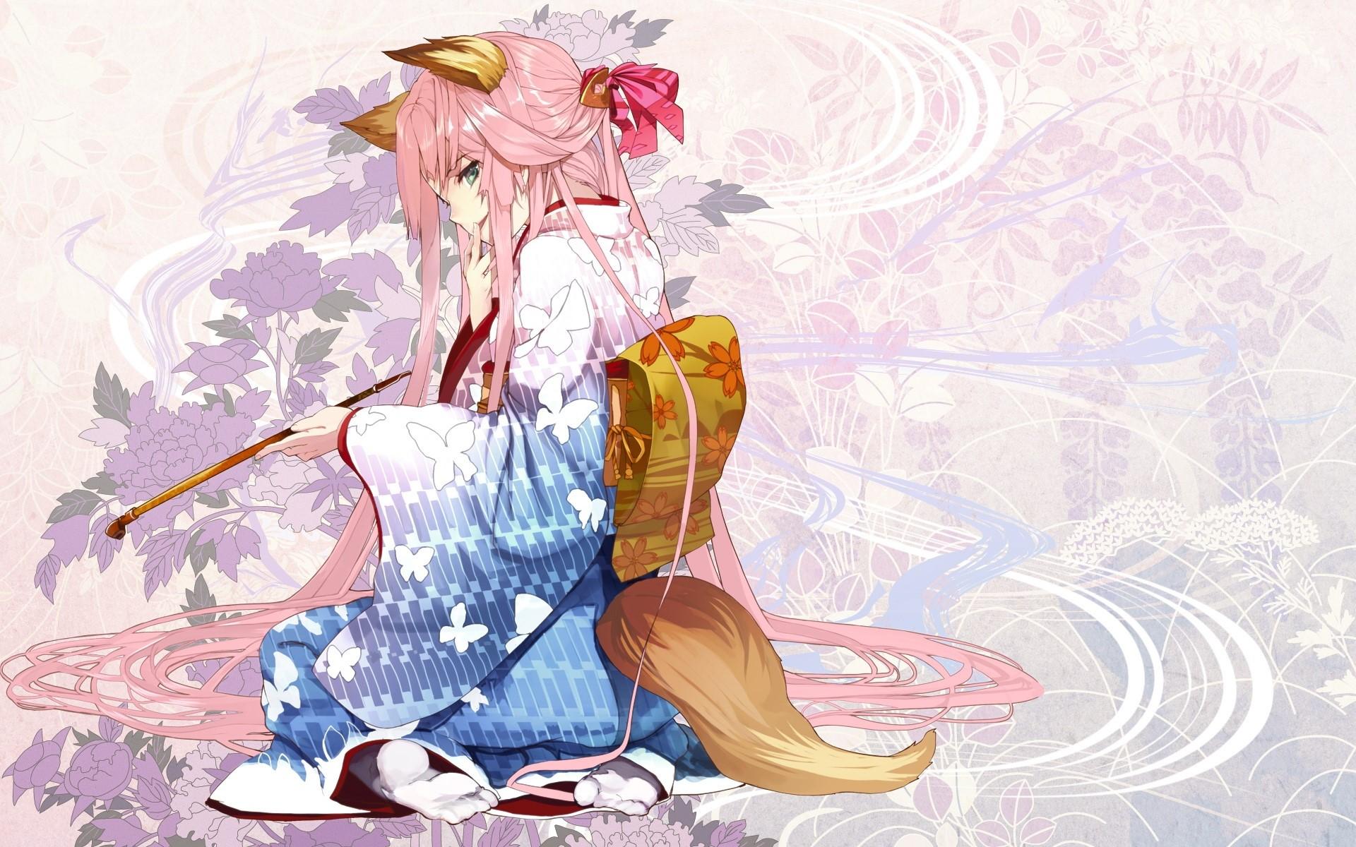 1920x1200 Kitsune, girl, Kimono, Ears, Tail Gallery HD Wallpaper