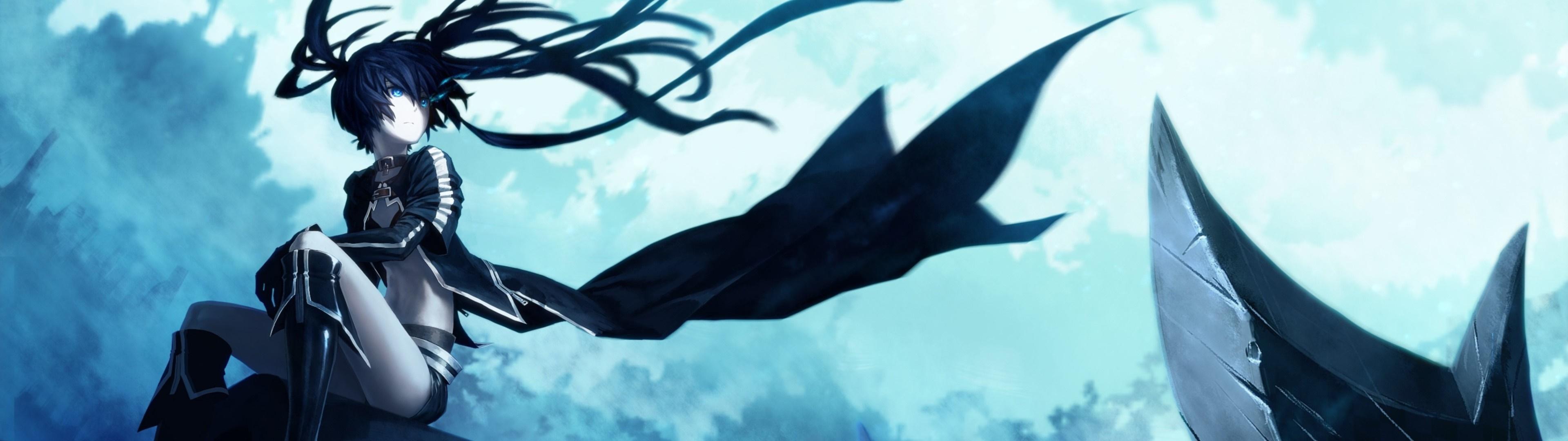 3840x1080 illustration, anime, dual monitors, Black Rock Shooter, screenshot, computer Gallery HD Wallpaper
