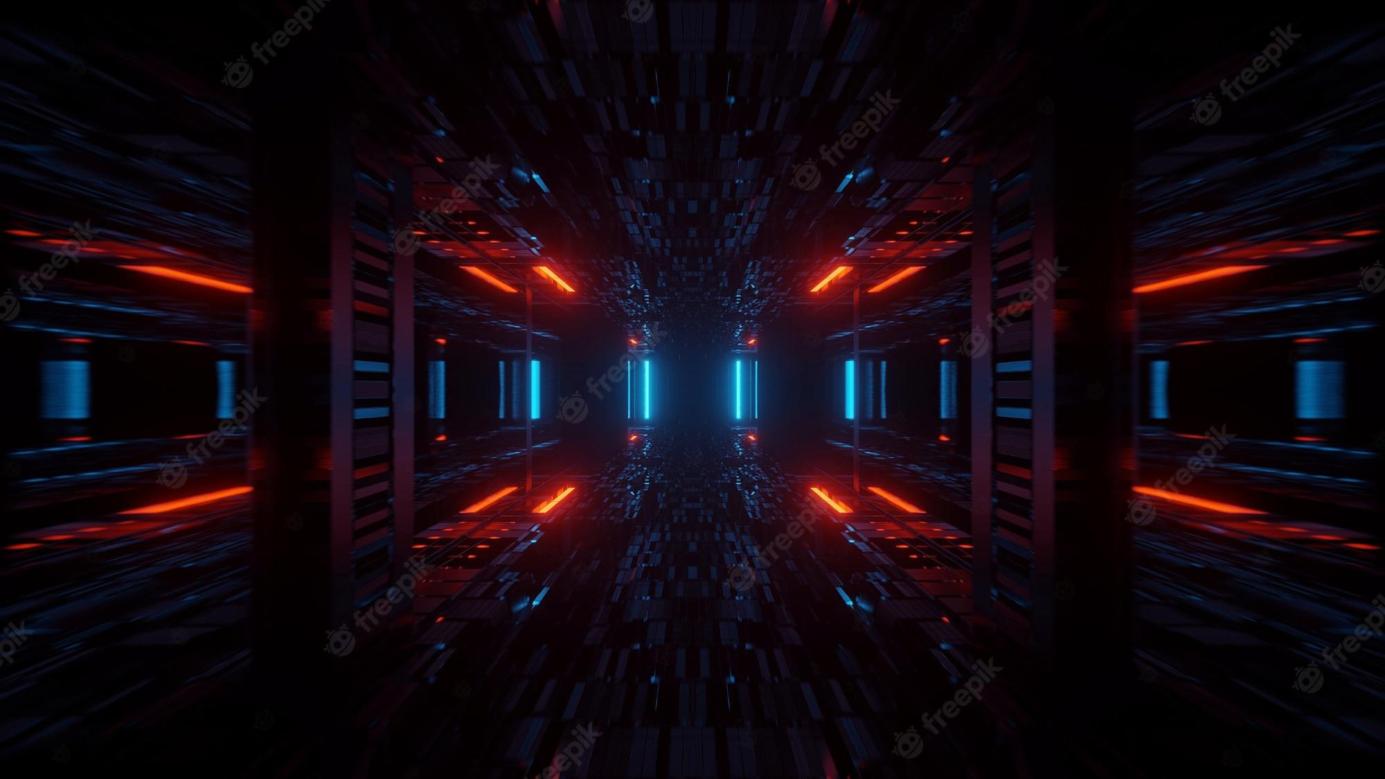 2000x1125 Free Photo. Illustration of geometric shapes with neon laser lights for background and wallpaper